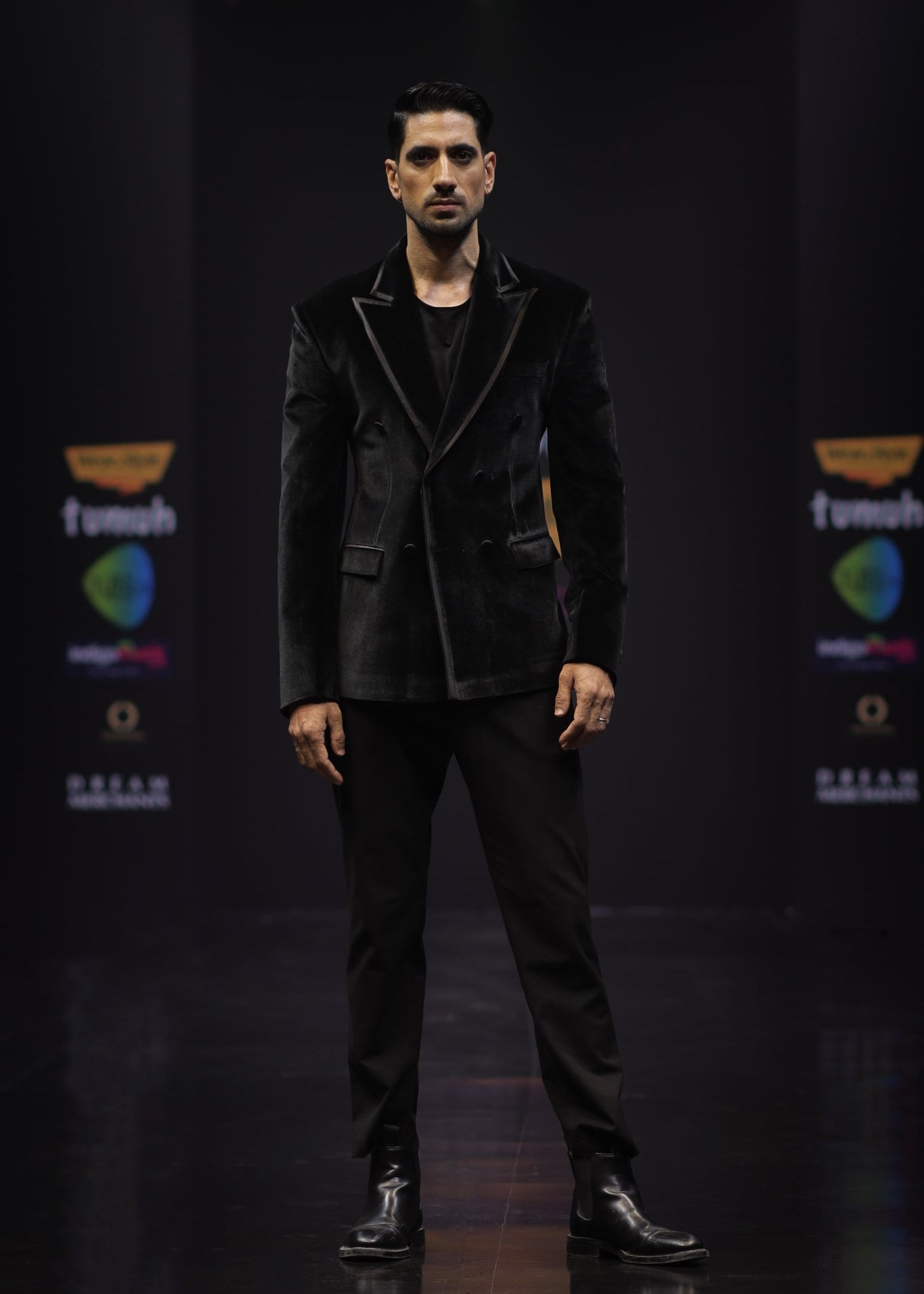 Black Velvet Double Breasted Tuxedo with Contrast Lapel