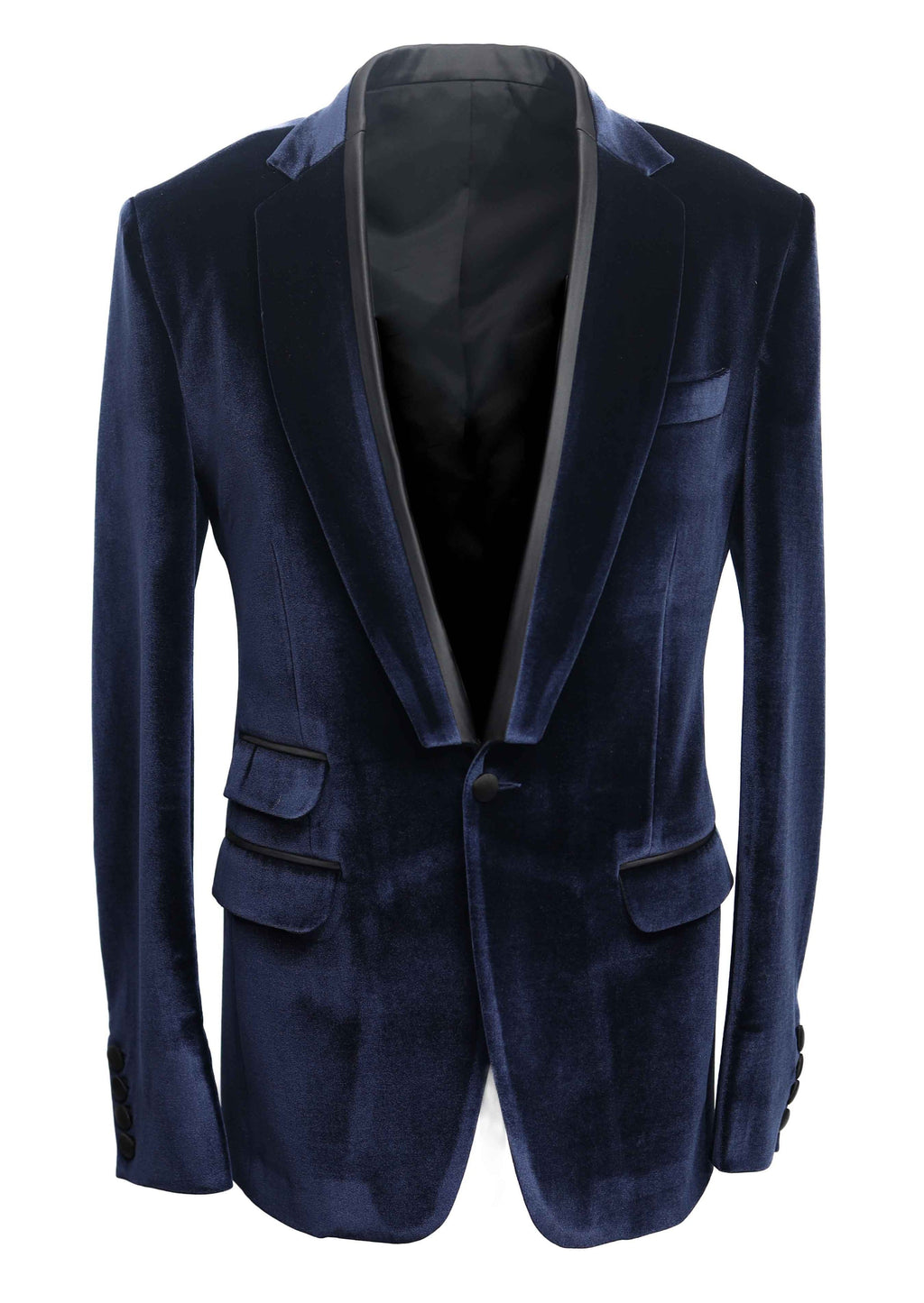 Navy Velvet Tuxedo Blazer with Contrast Lapel