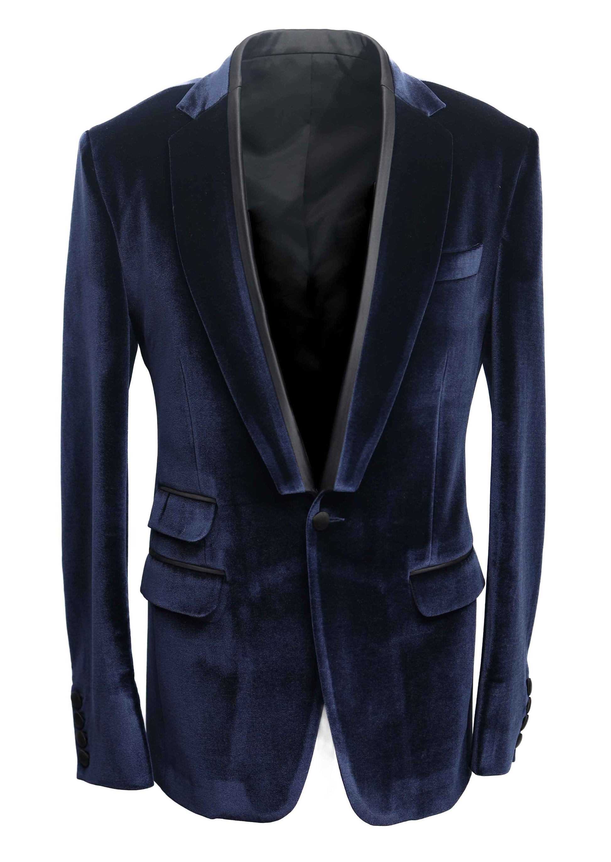 Navy Velvet Tuxedo Blazer with Contrast Lapel