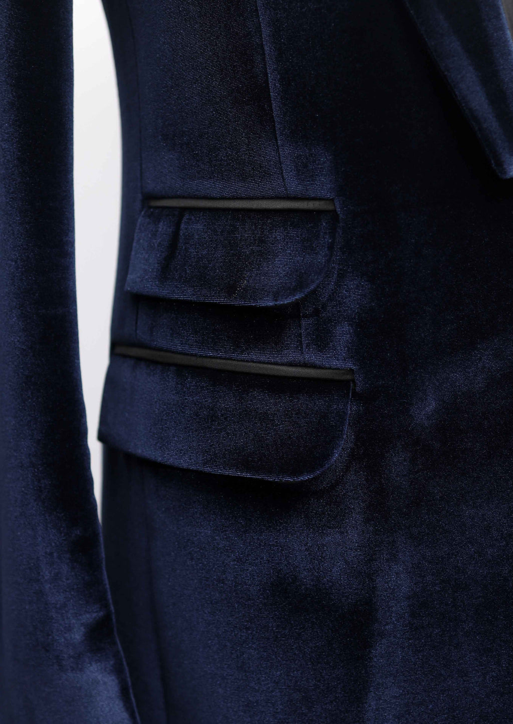 Navy Velvet Tuxedo Blazer with Contrast Lapel