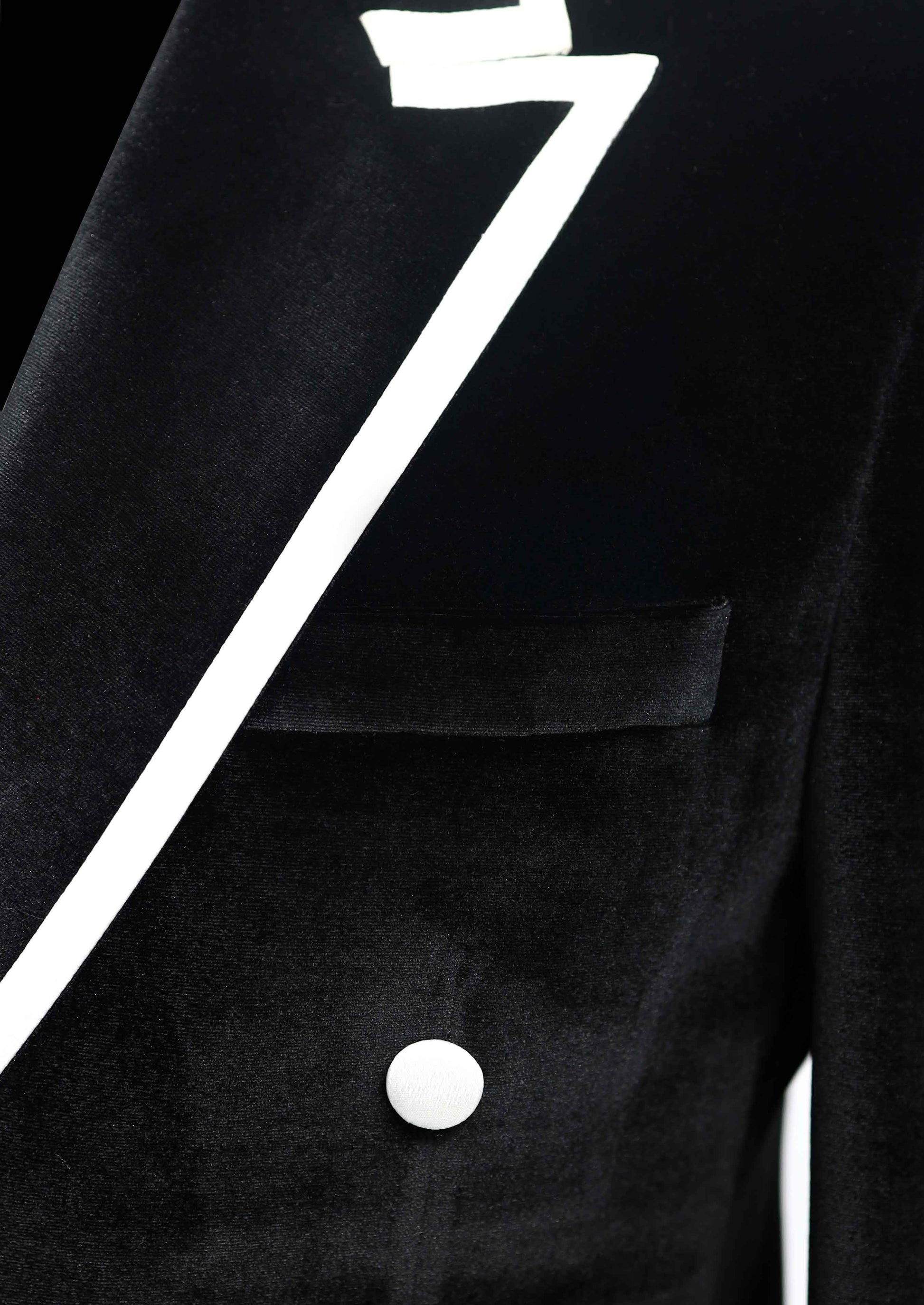 Black Velvet Double Breasted Tuxedo Dinner Jacket with White Contrast