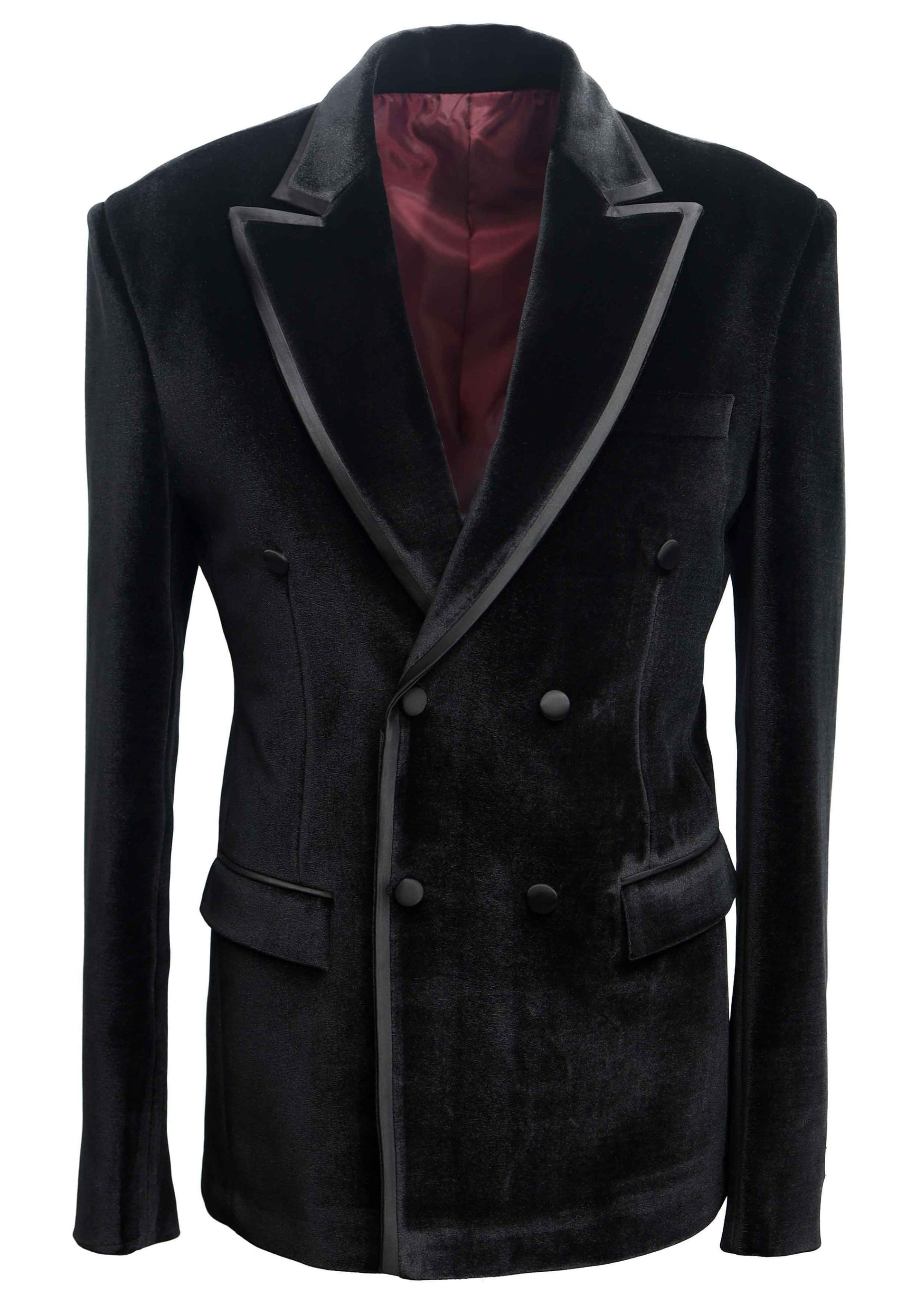 Black Velvet Double Breasted Tuxedo with Contrast Lapel