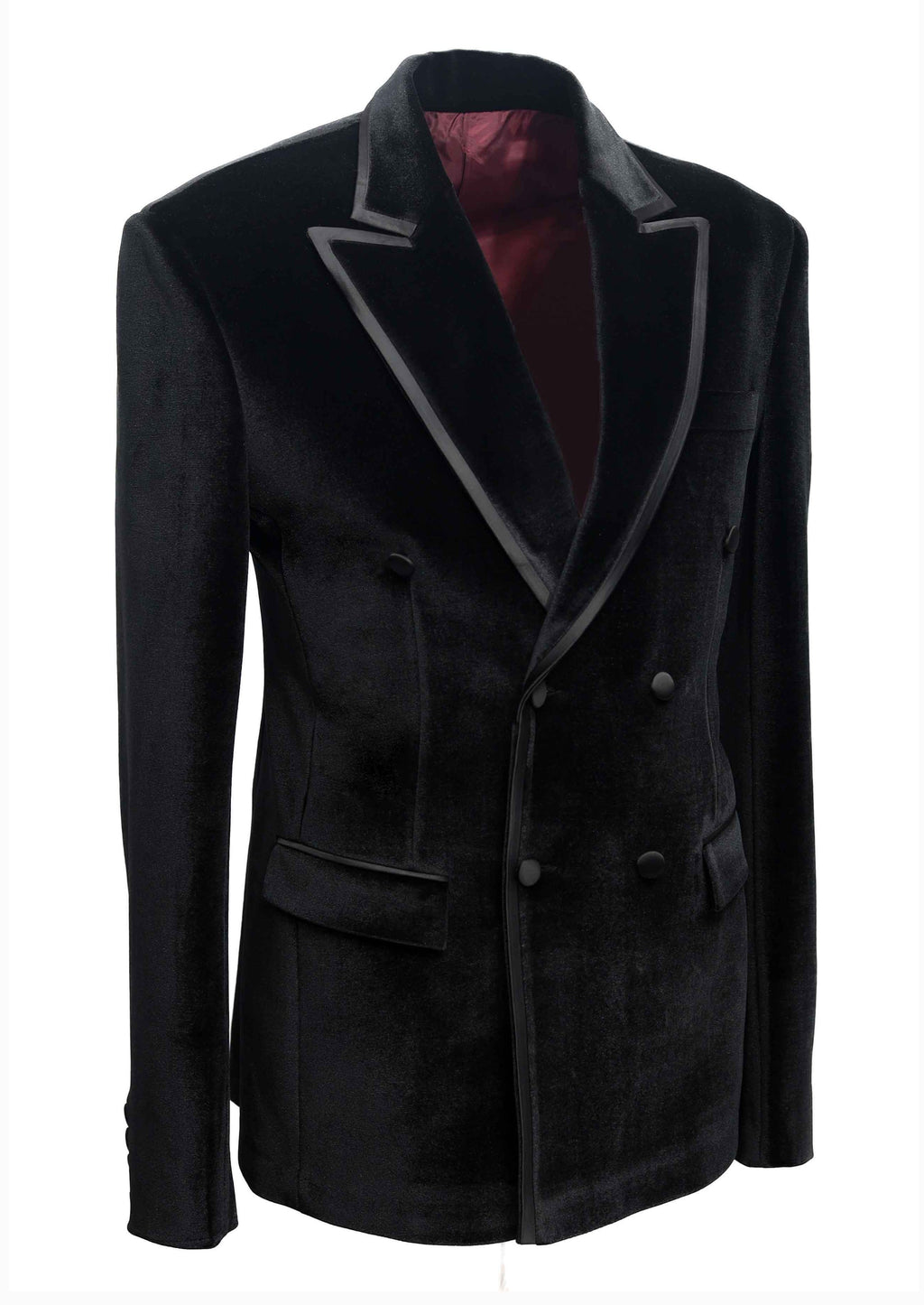Black Velvet Double Breasted Tuxedo with Contrast Lapel