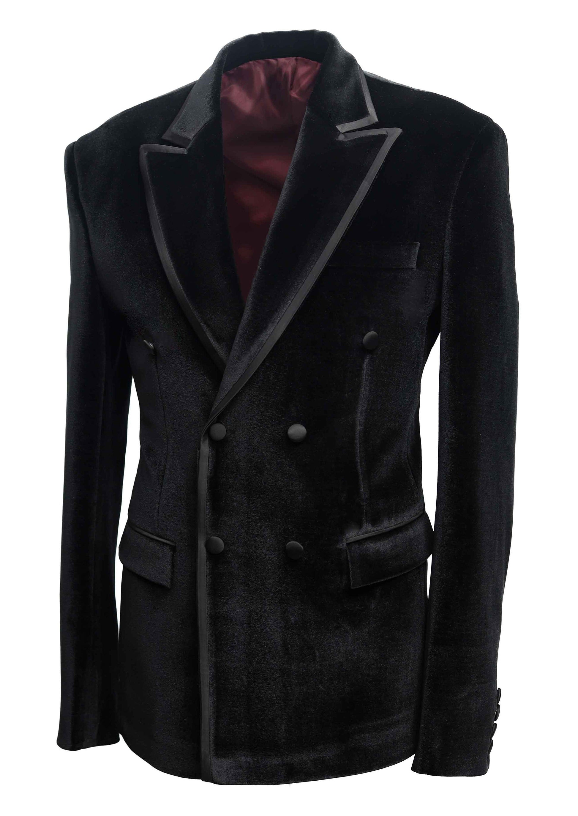 Black Velvet Double Breasted Tuxedo with Contrast Lapel