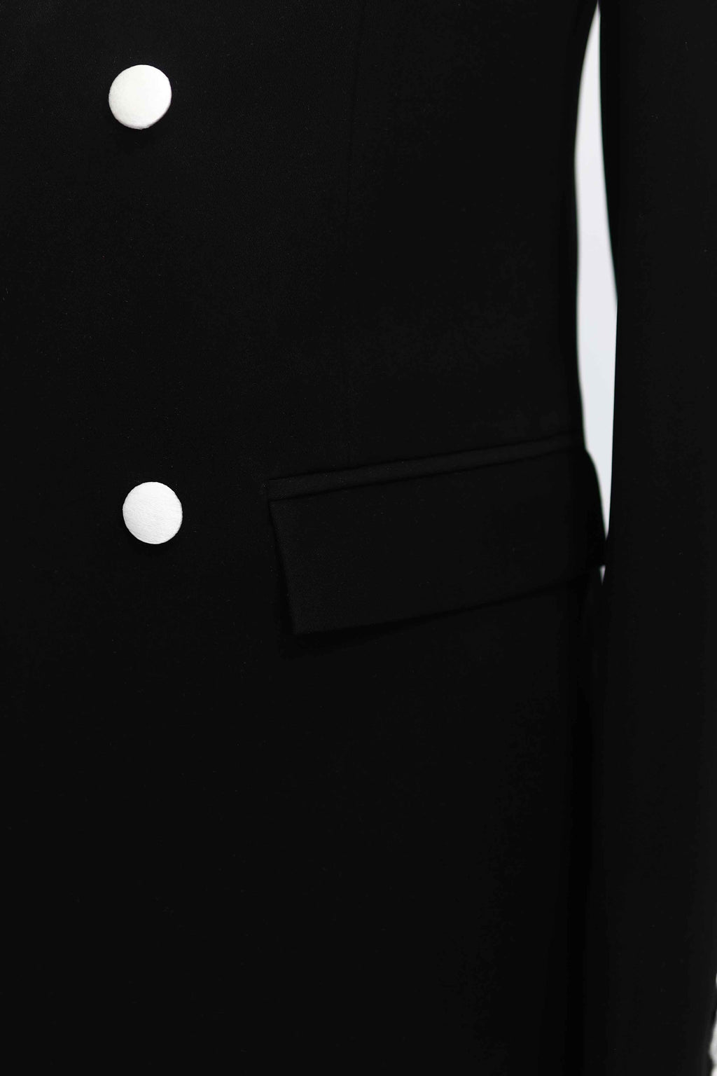 Black Double Breasted Blazer With White Shawl Lapel