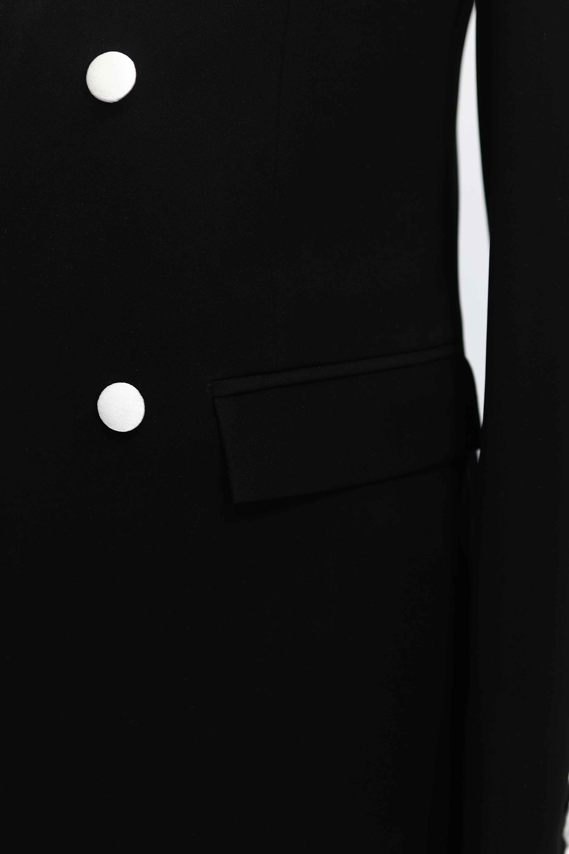 Black Double Breasted Blazer With White Shawl Lapel