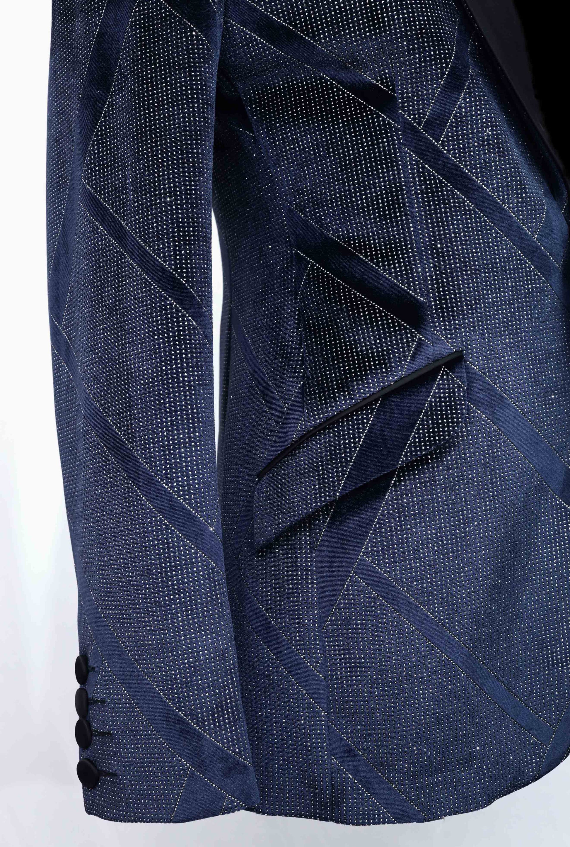 Limited Edition Party Wear Blue & Silver Velvet Tuxedo Blazer tumuh