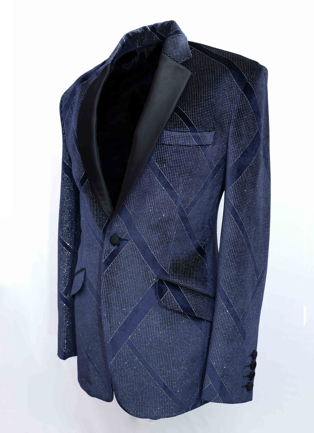 Limited Edition Party Wear Blue & Silver Velvet Tuxedo Blazer