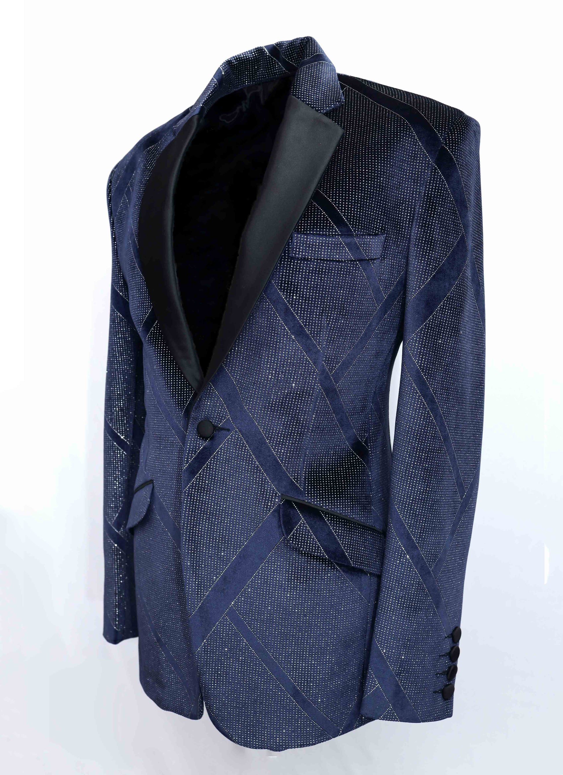 Limited Edition Party Wear Blue & Silver Velvet Tuxedo Blazer