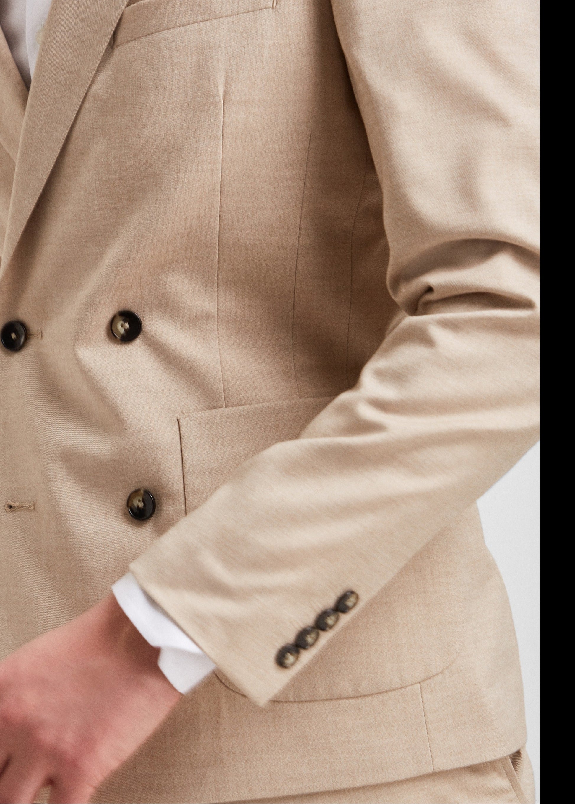 Slim Fit Double Breasted Cream Suit