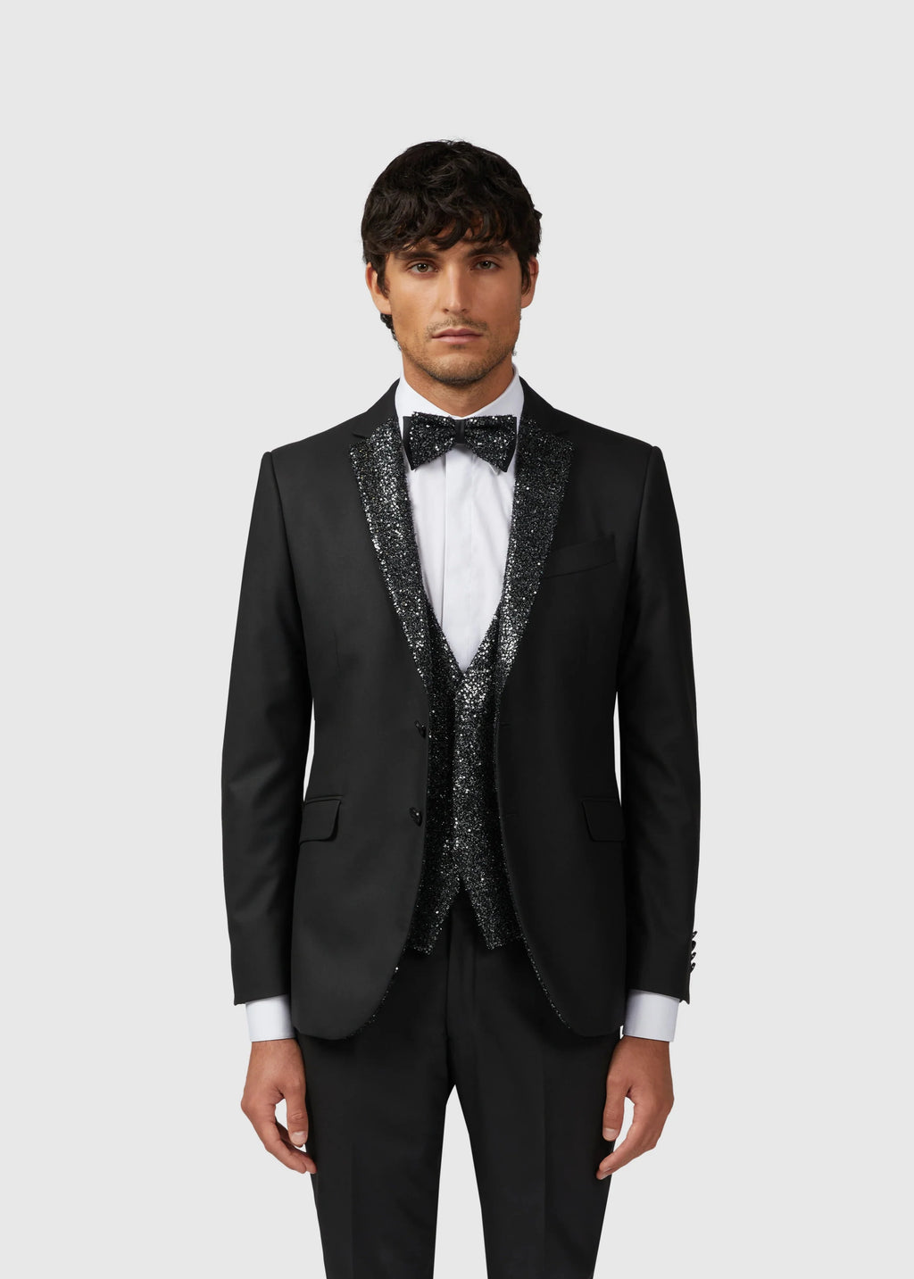 Slim Black Tuxedo Suit with Sequin