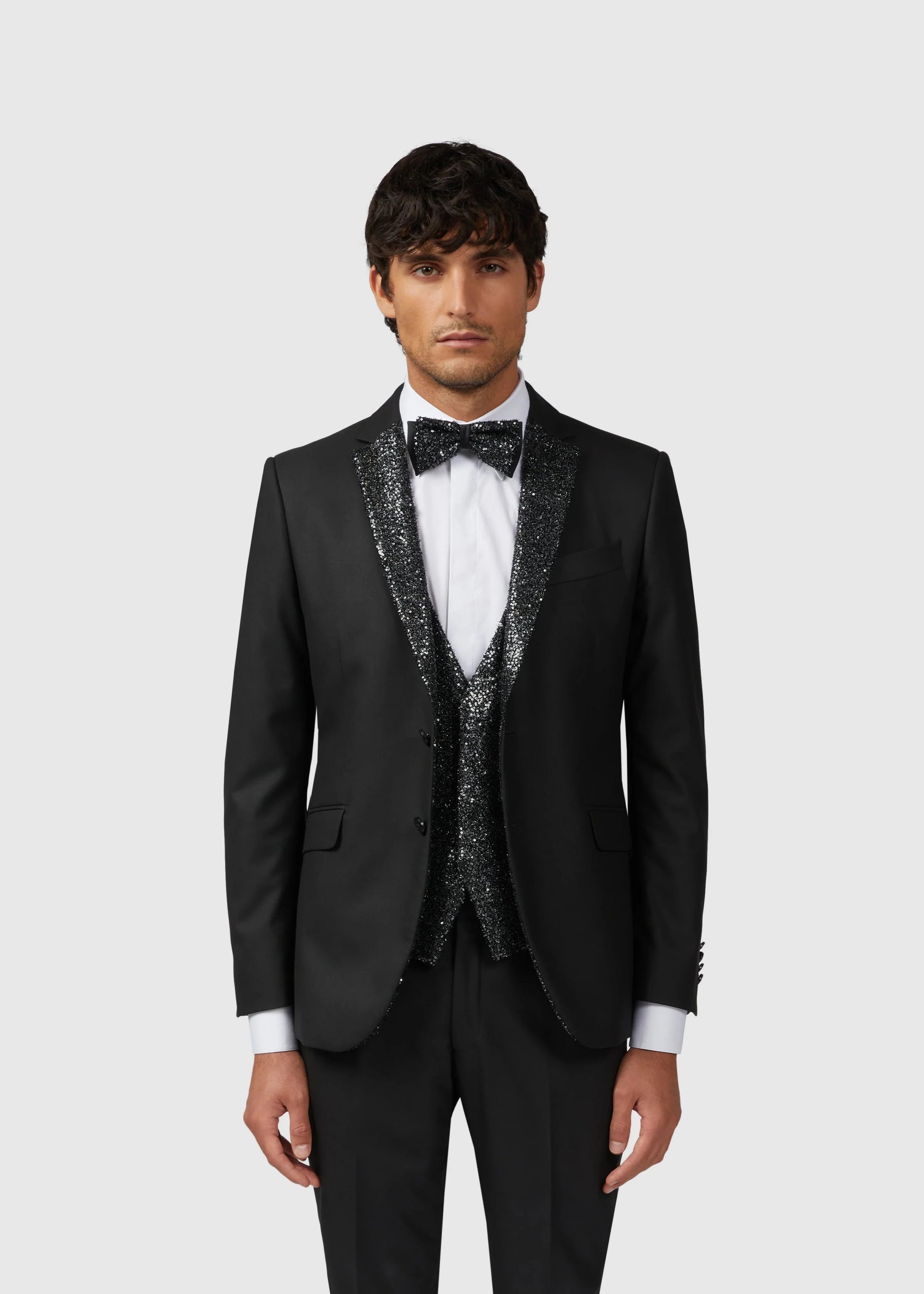Slim Black Tuxedo Suit with Sequin