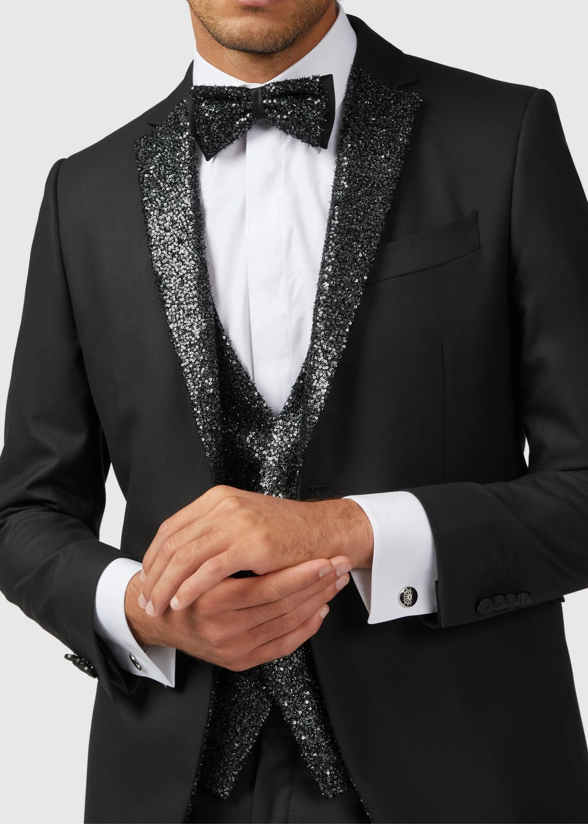 Slim Black Tuxedo Suit with Sequin