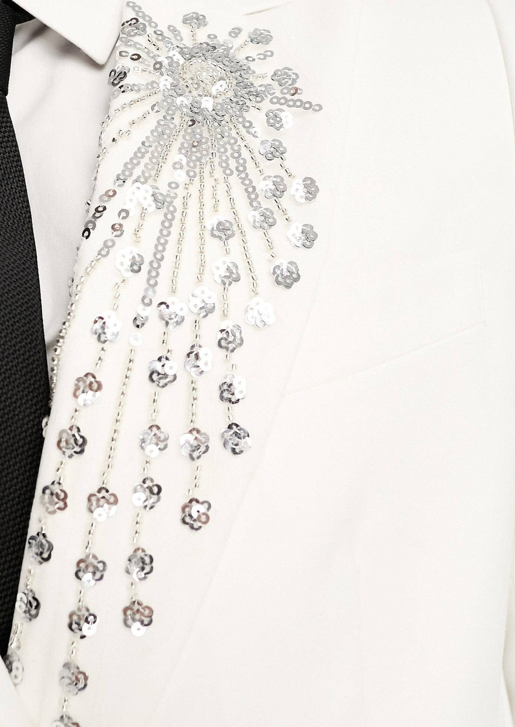 Slim Fit White Double Breasted Embroidered Blazer