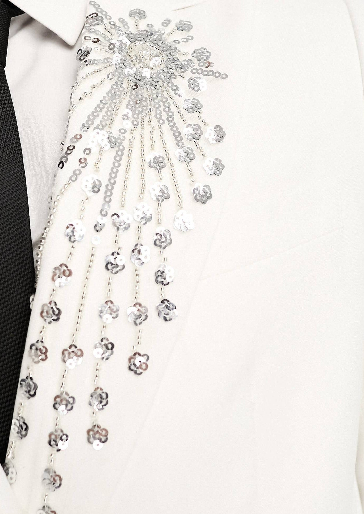 Slim Fit White Double Breasted Embroidered Blazer