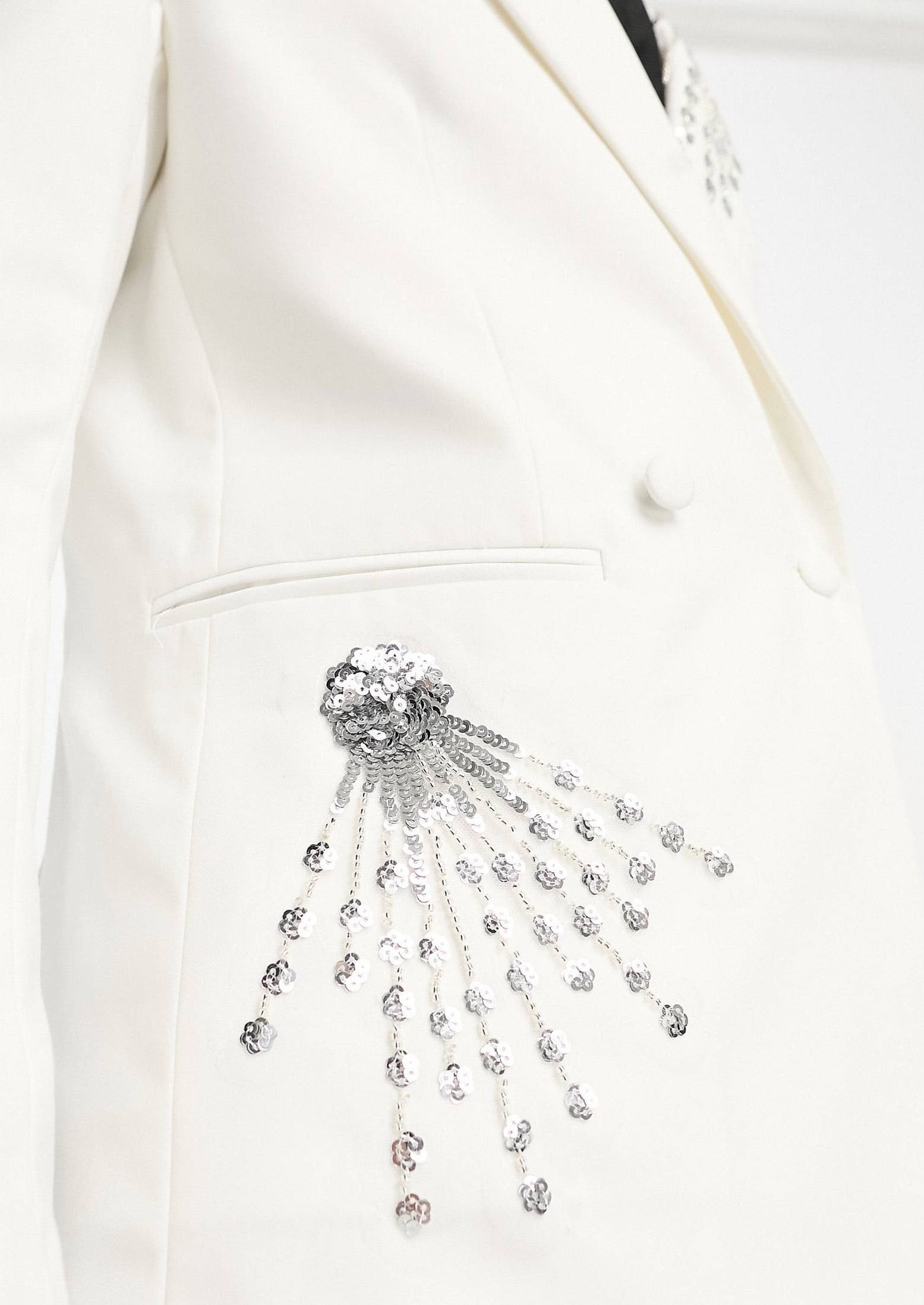 Slim Fit White Double Breasted Embroidered Blazer