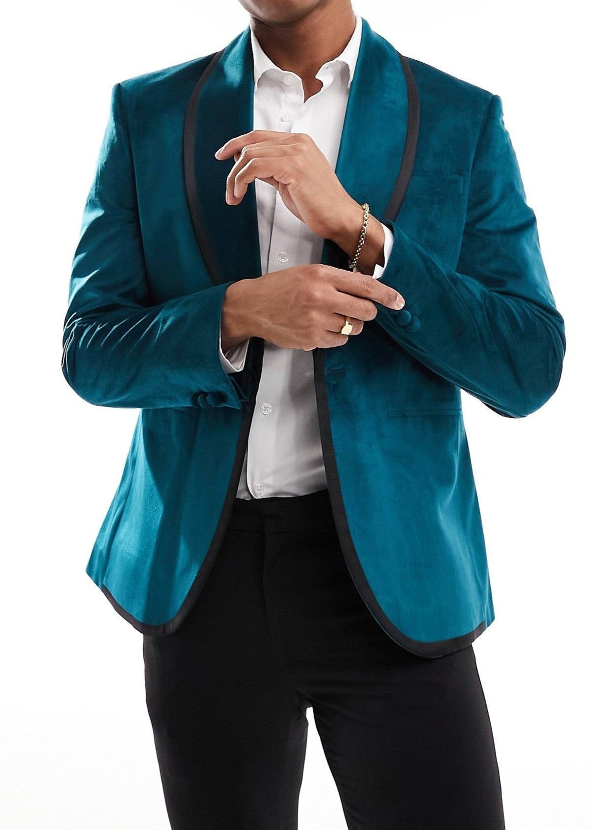 Slim Fit Turquoise Blue Velvet Tuxedo Blazer