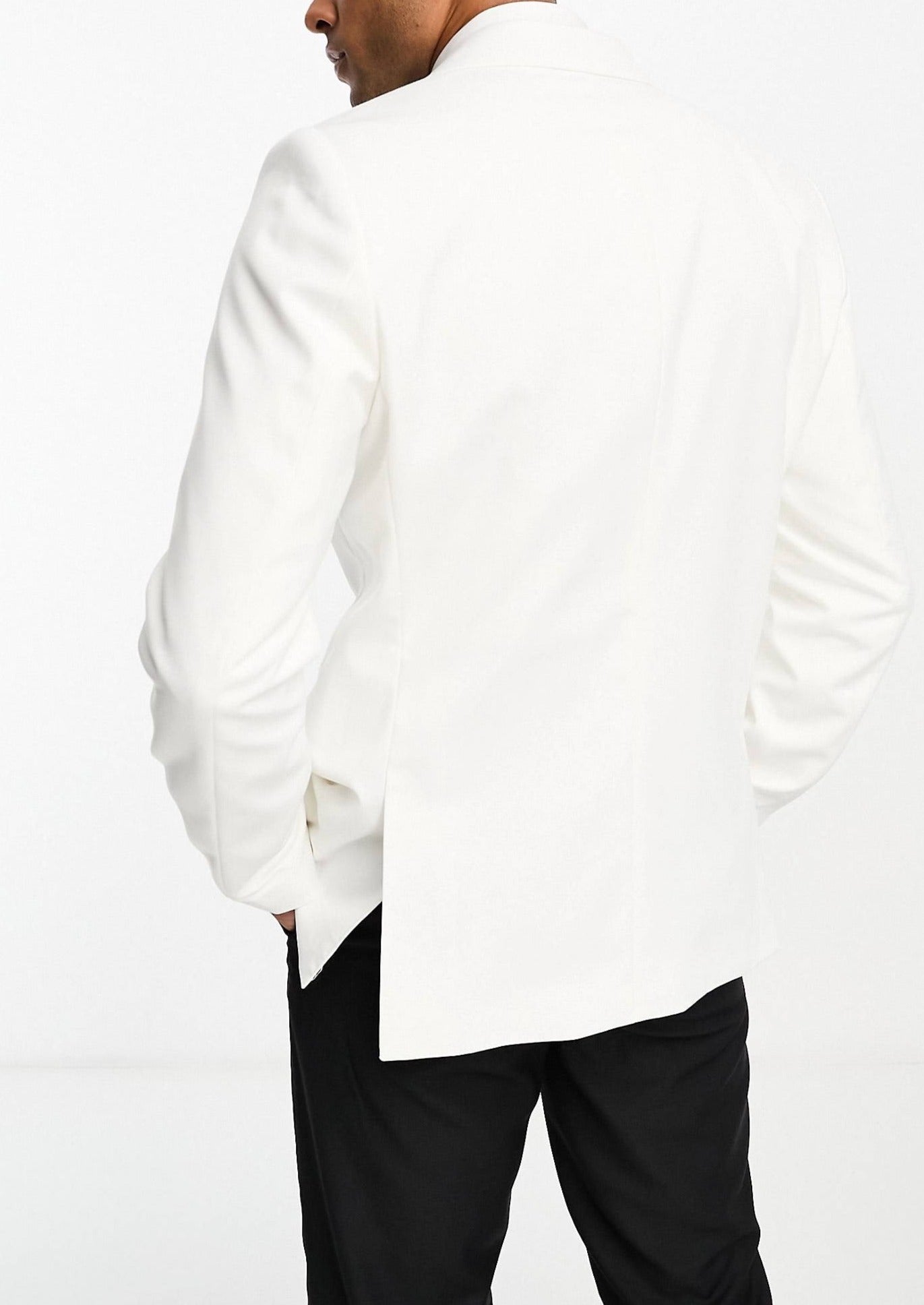 Slim Fit White Double Breasted Embroidered Blazer