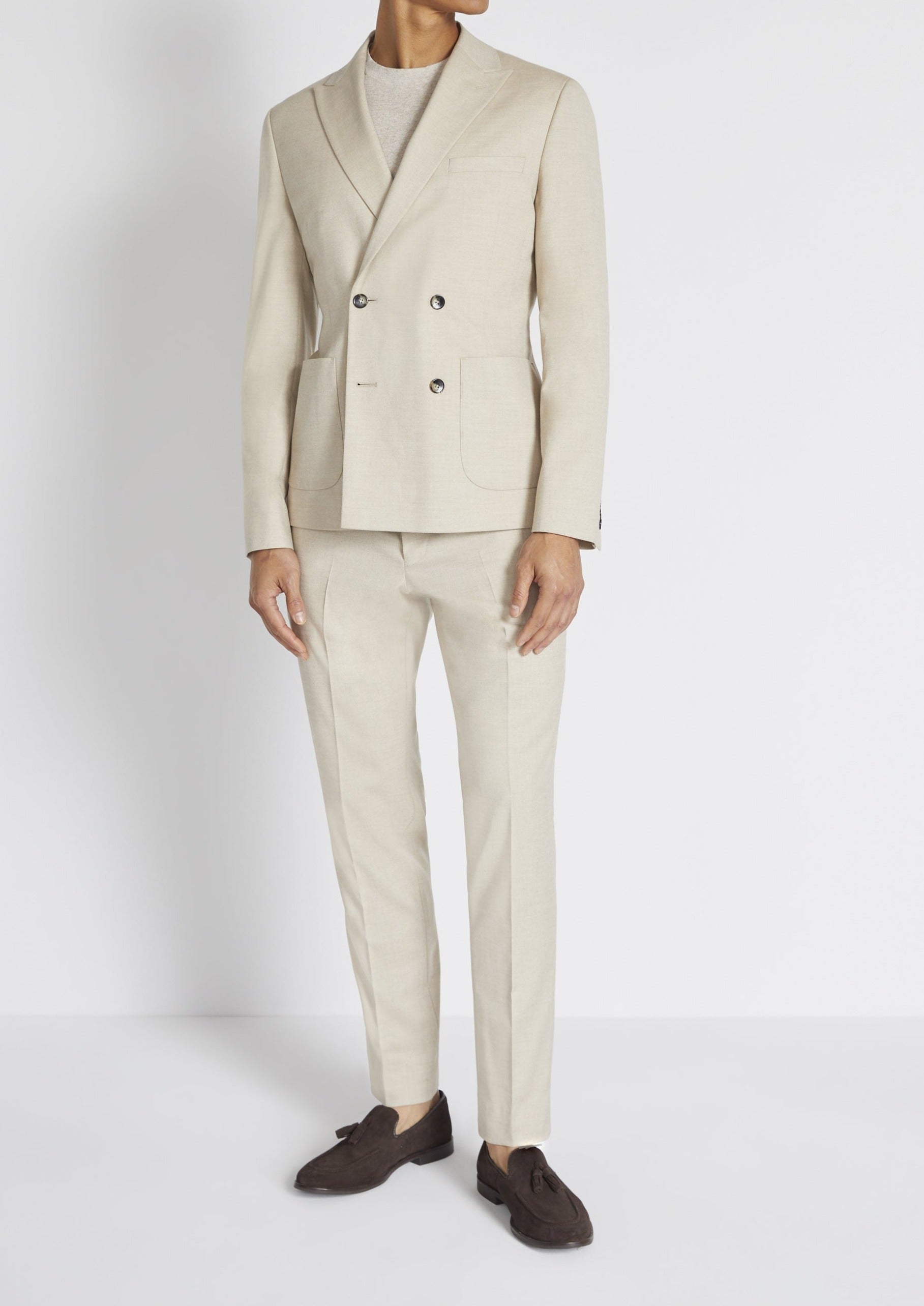Slim Fit Latte Double Breasted Blazer Suit