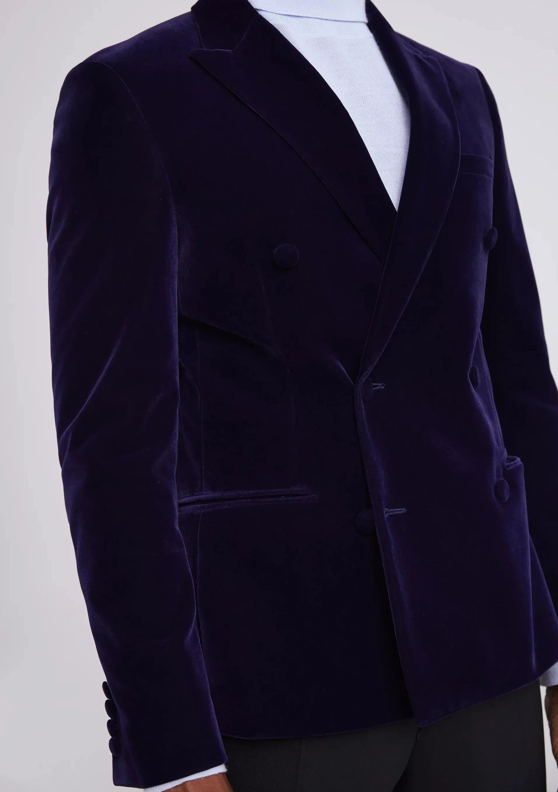 Slim Fit Ink Blue Double Breasted Velvet Jacket