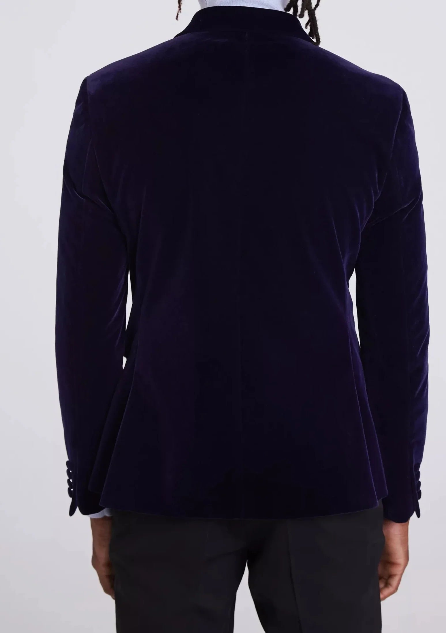 Slim Fit Ink Blue Double Breasted Velvet Jacket