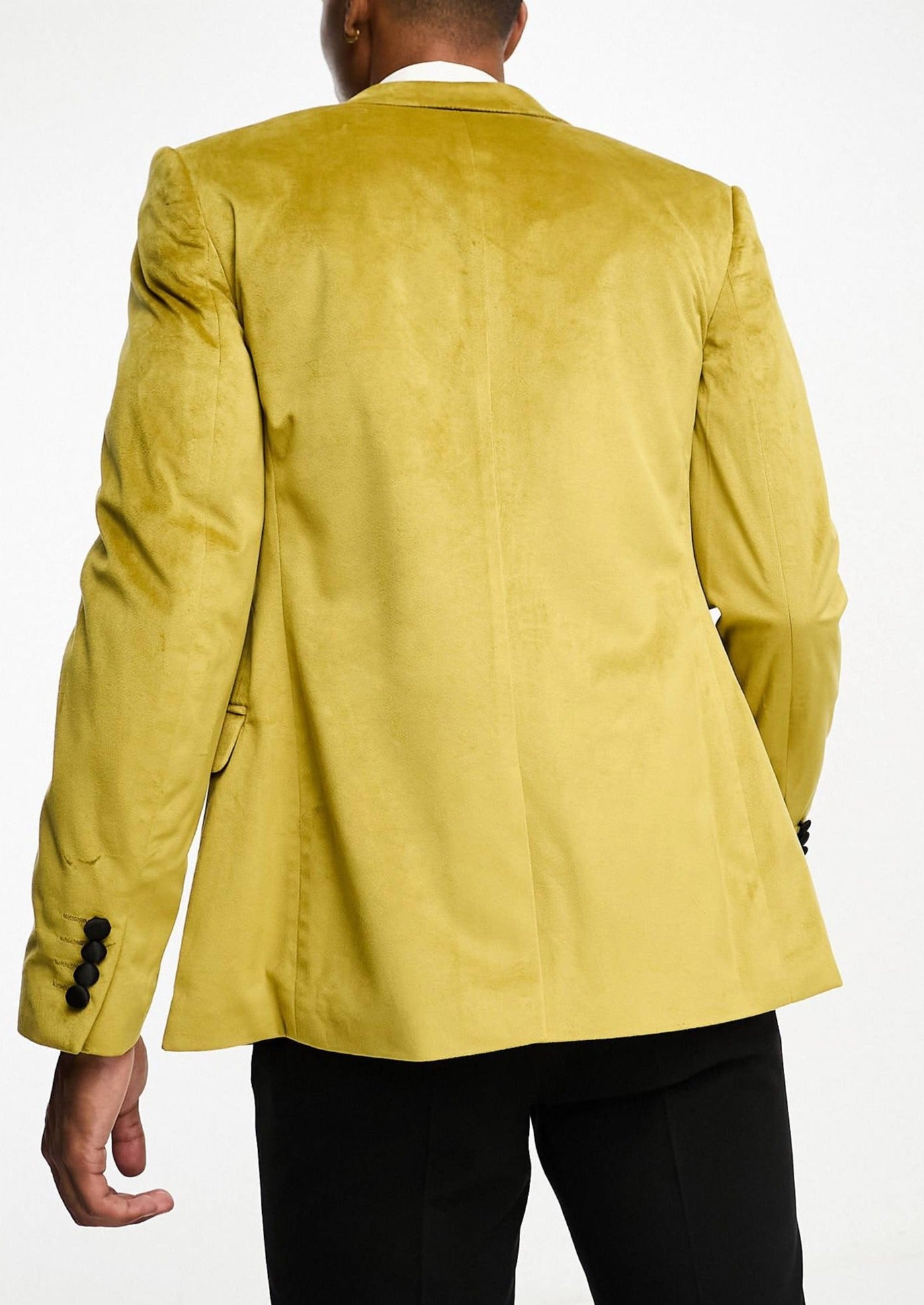 Slim Fit Velvet Tuxedo Blazer in Gold