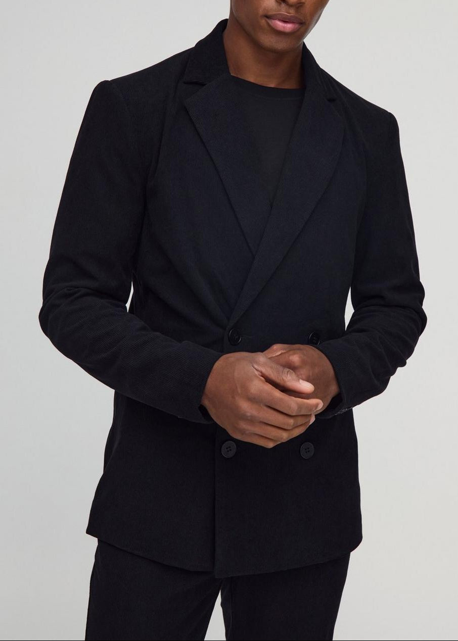 SLim Fit Black Double Breasted Corduroy Blazer Suit