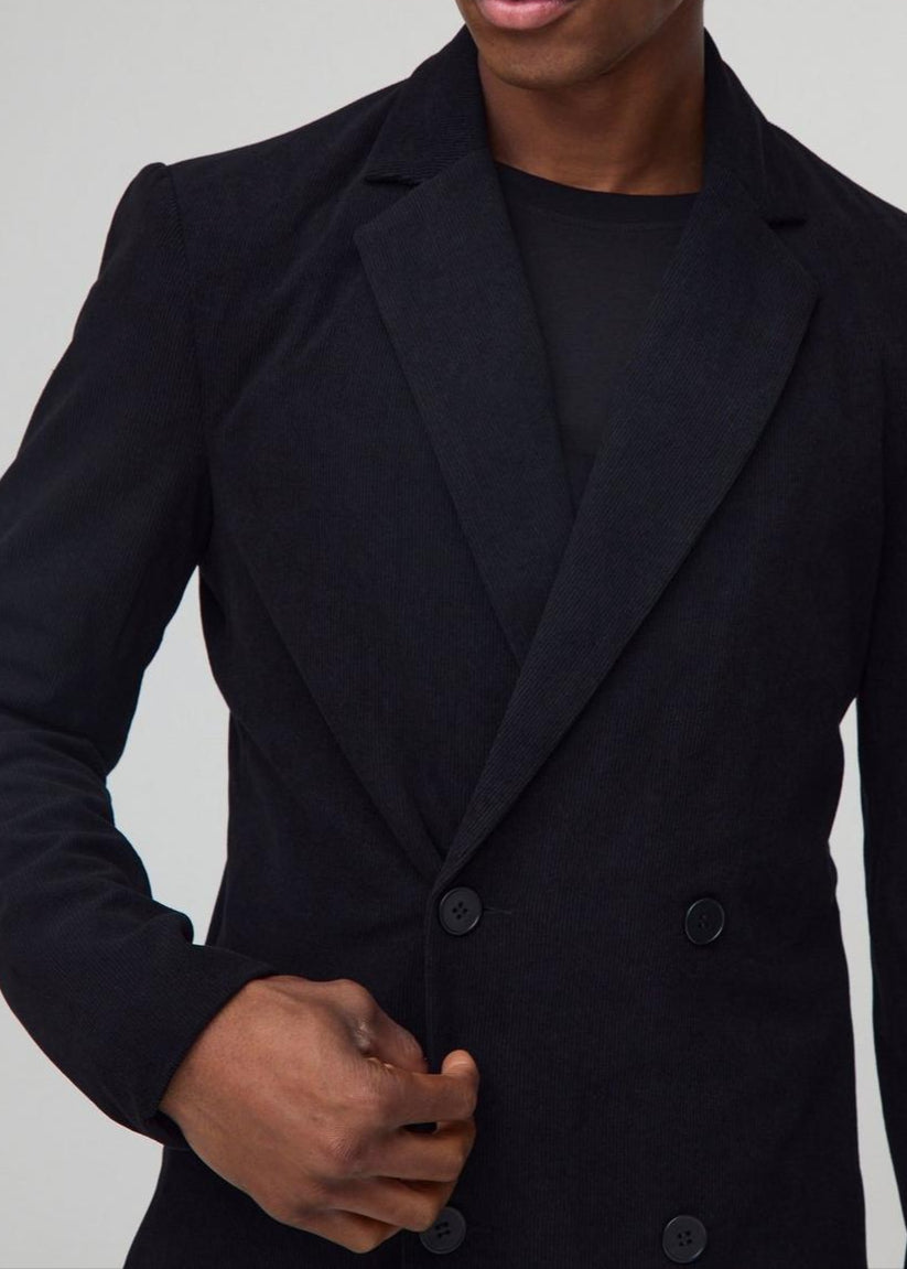 SLim Fit Black Double Breasted Corduroy Blazer Suit