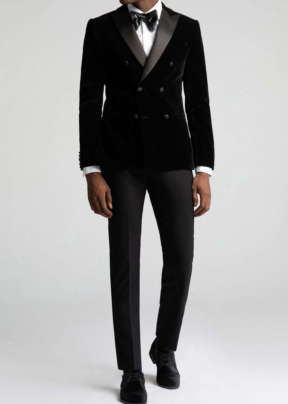 Wedding Black Velvet Double Breasted Tuxedo