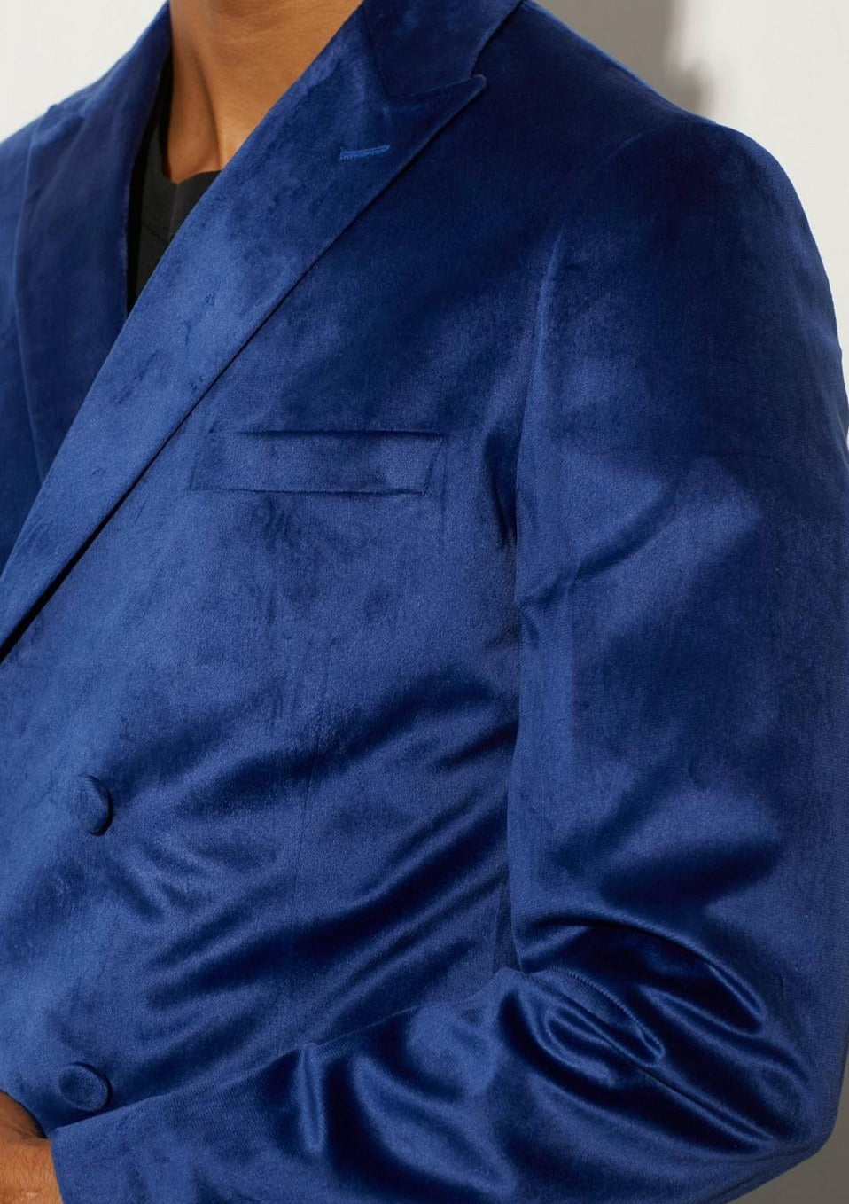 Blue Double Breasted Velour Blazer