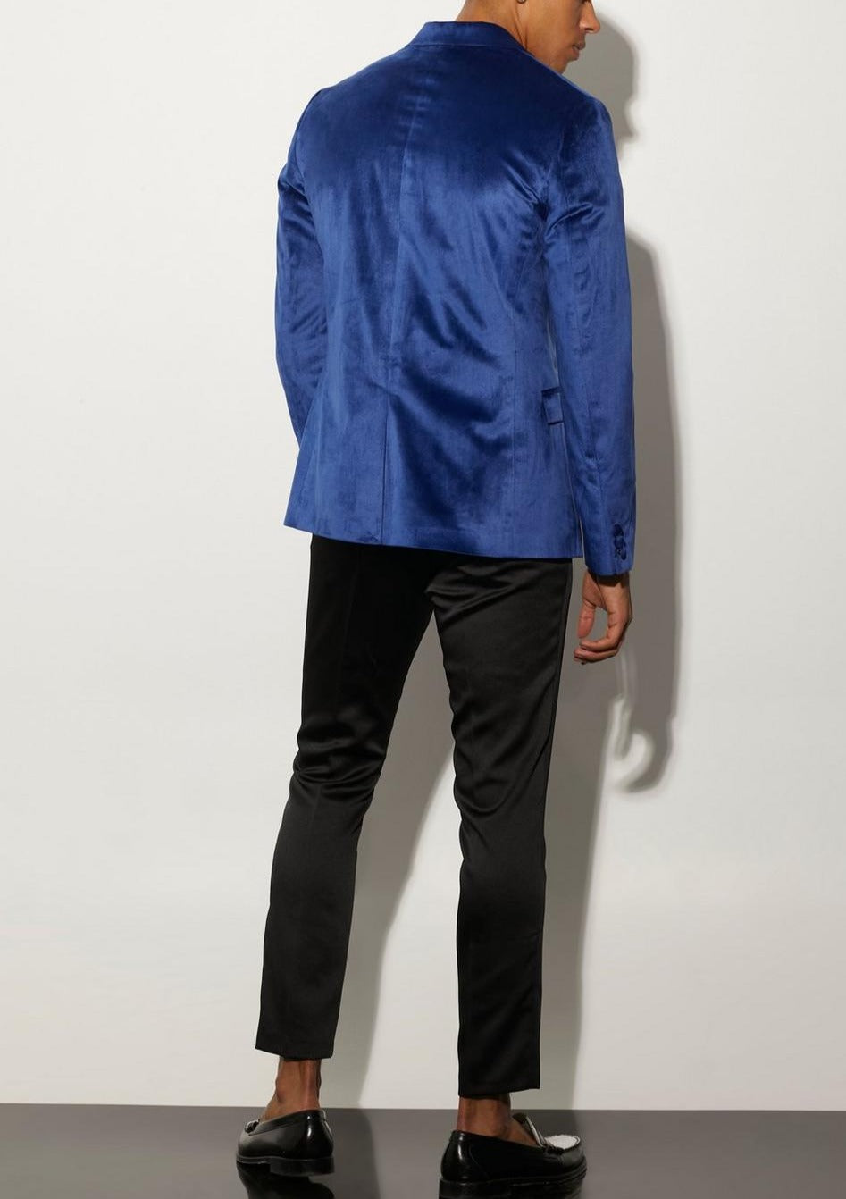 Blue Double Breasted Velour Blazer