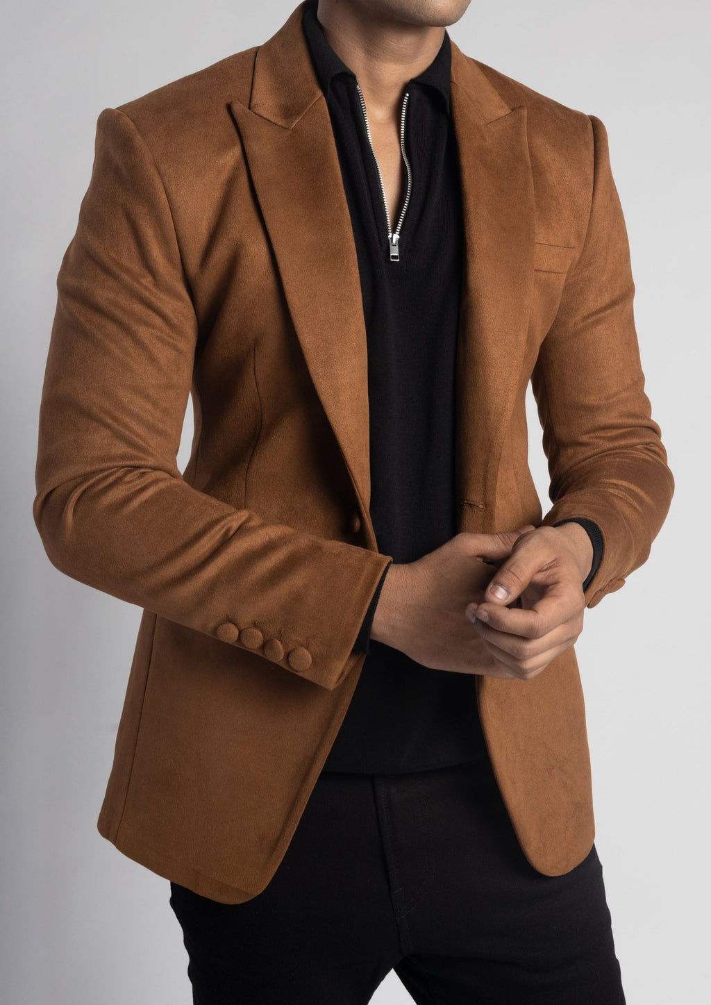 Slim Fit Brown Velvet Semi Formal Blazer
