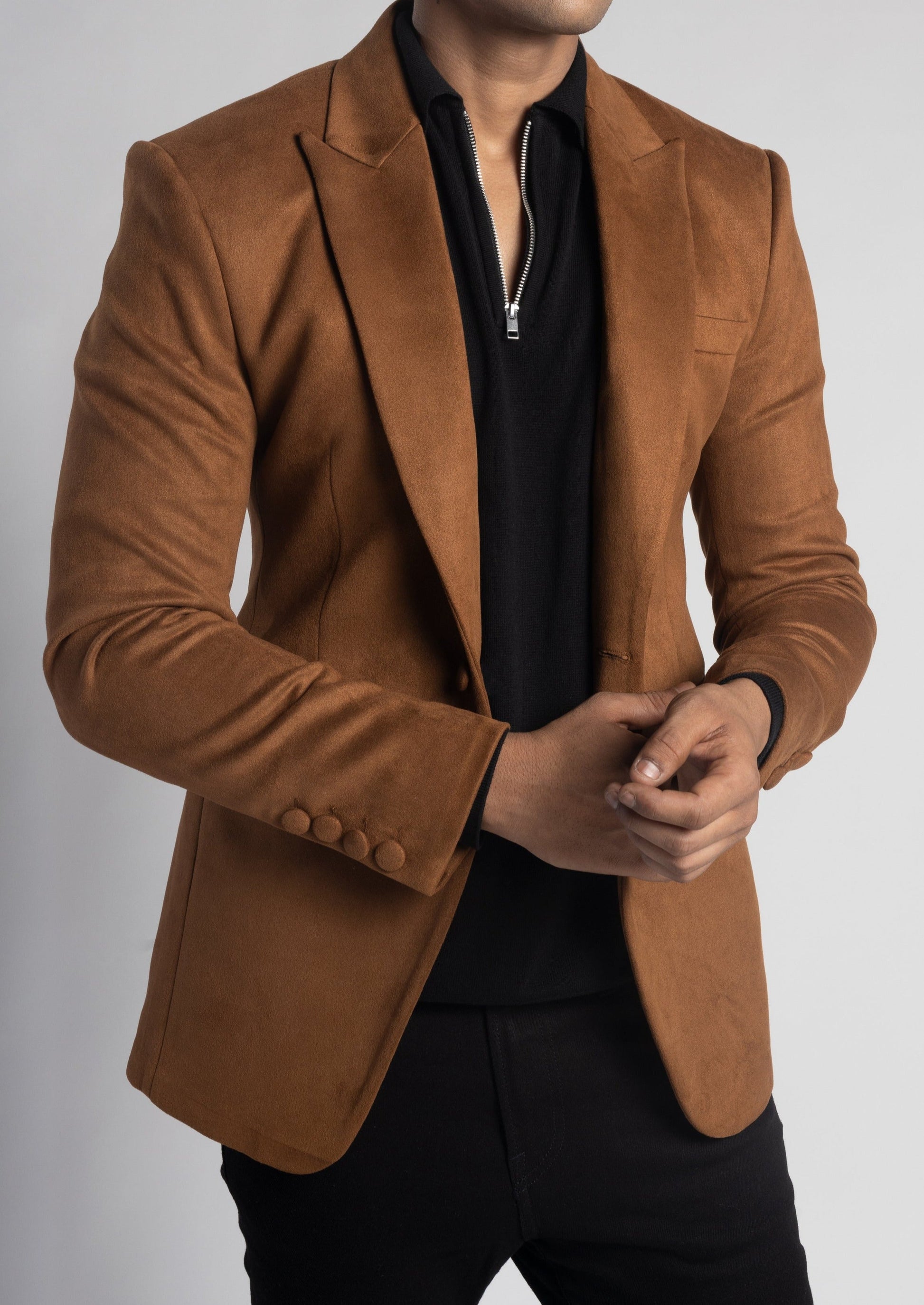 Slim Fit Brown Velvet Semi Formal Blazer