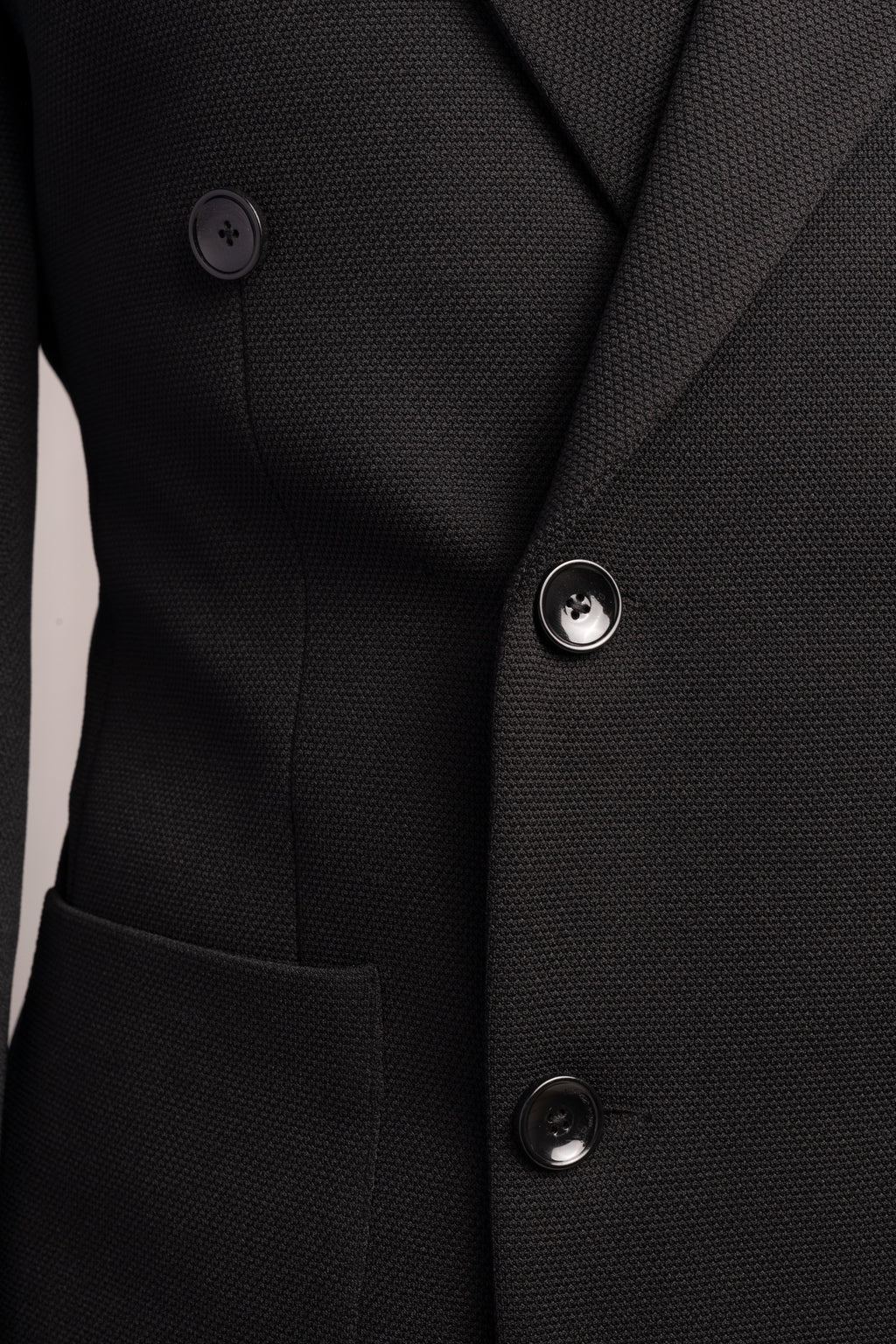 Black Pique Slim Fit Double Breasted Blazer