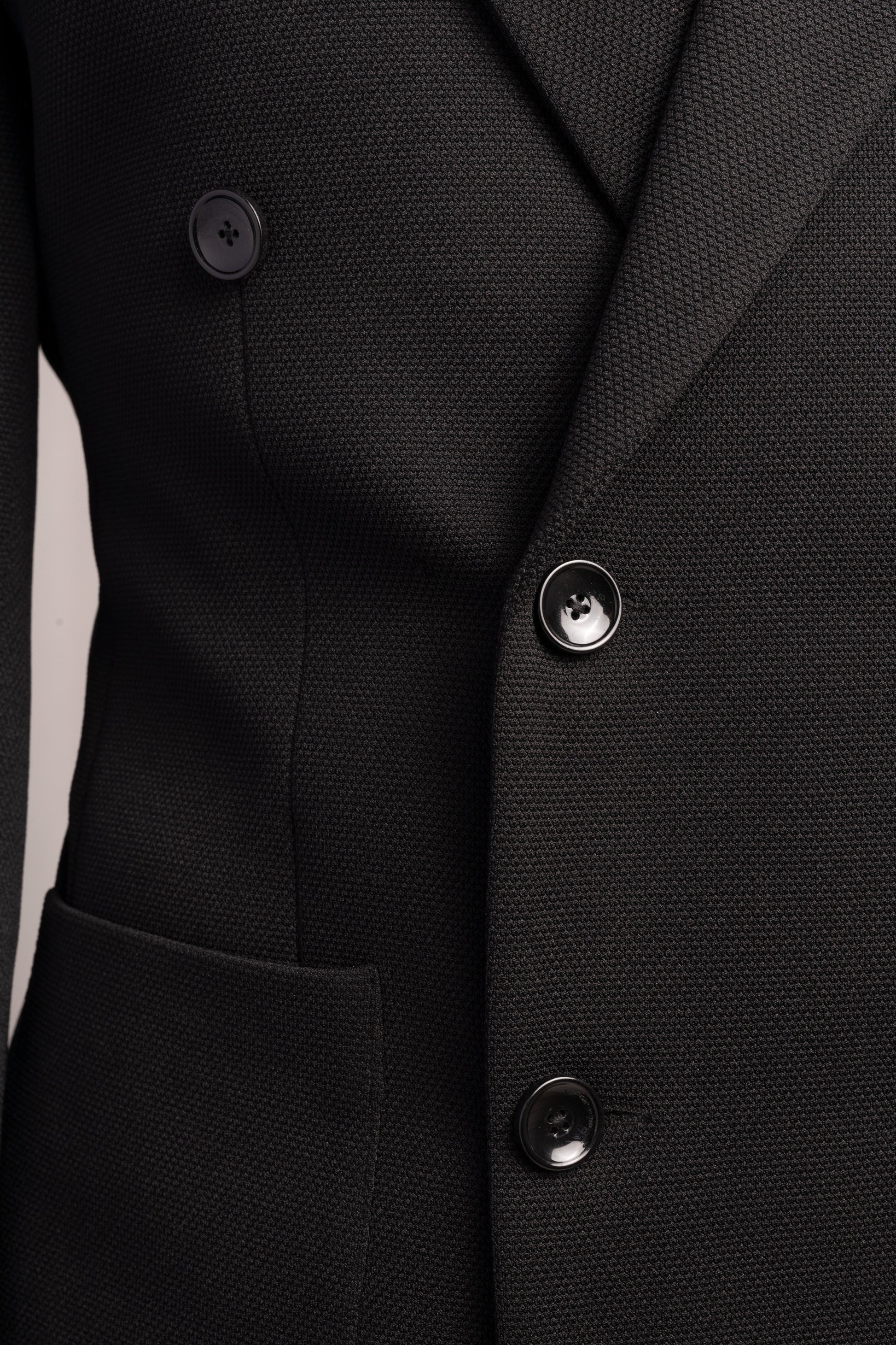 Black Pique Slim Fit Double Breasted Blazer