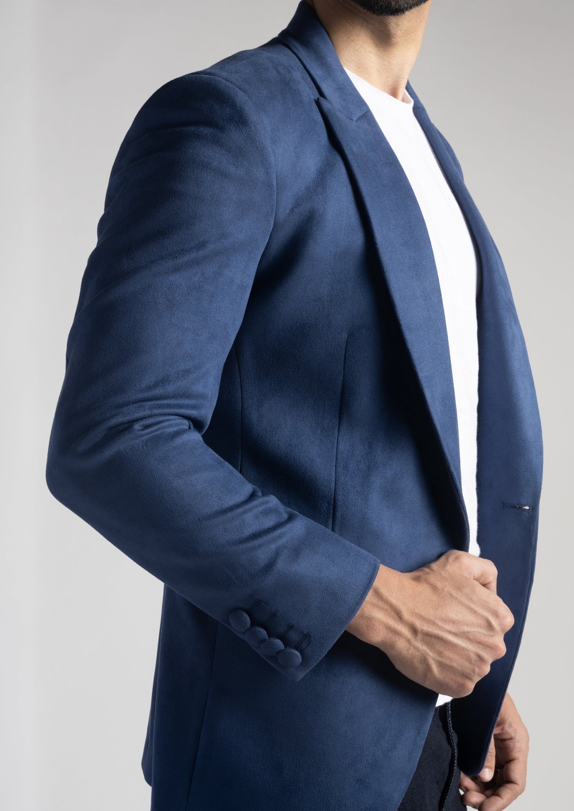 Slim Fit Blue Suede Velvet Blazer