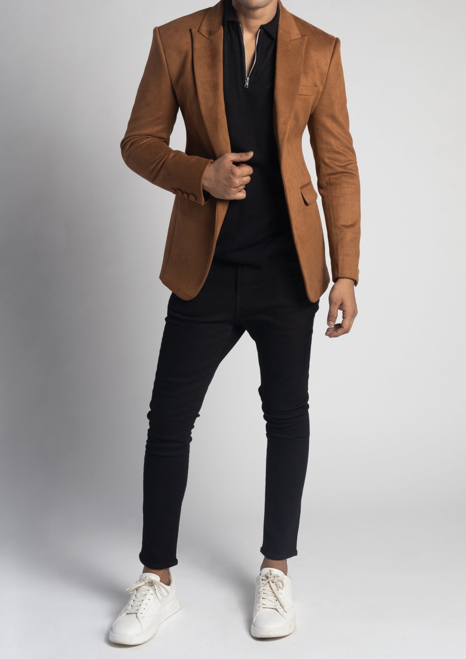 Slim Fit Brown Velvet Semi Formal Blazer
