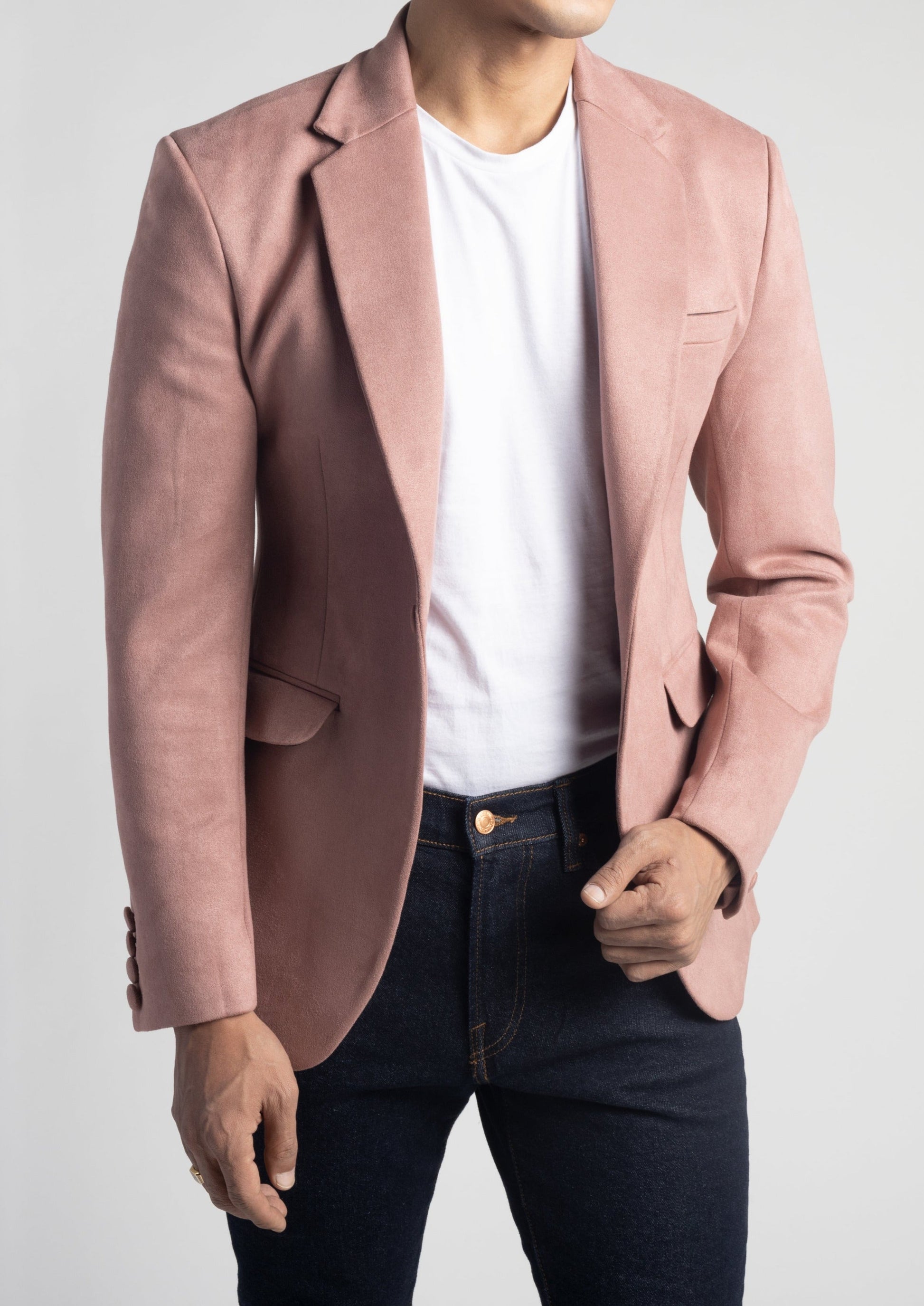 Slim Fit Dusty Pink Suede Velvet Blazer