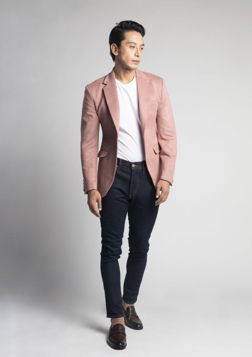Slim Fit Dusty Pink Suede Velvet Blazer