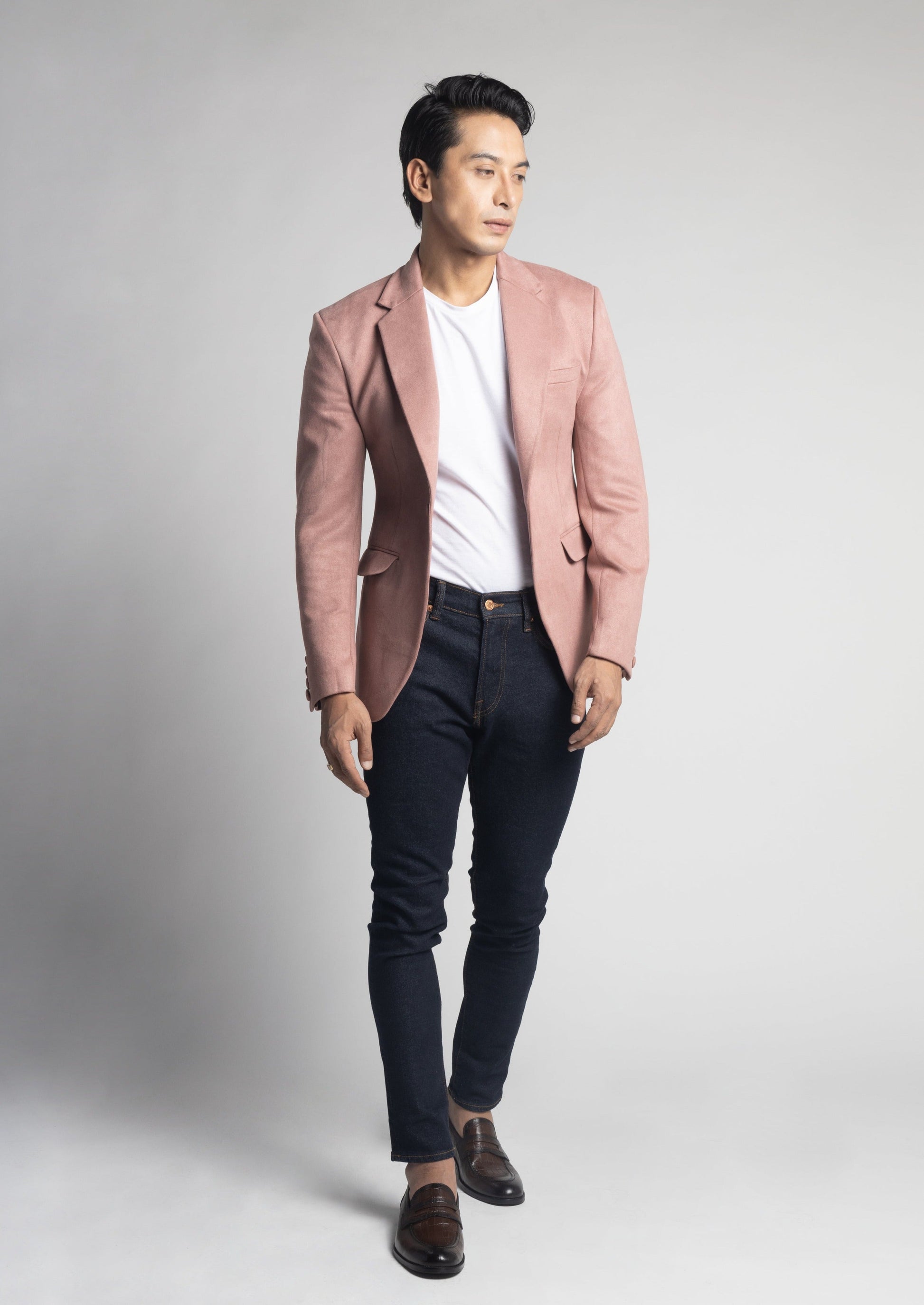 Slim Fit Dusty Pink Suede Velvet Blazer
