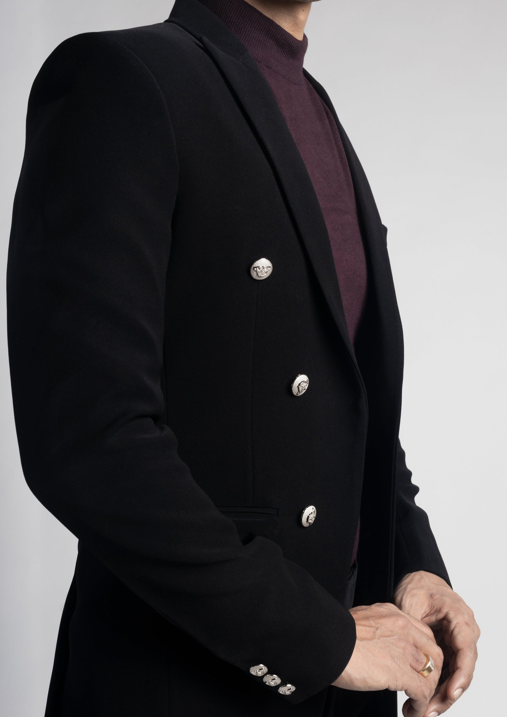 Peak Lapel Black Double Breasted Slim Fit Suit