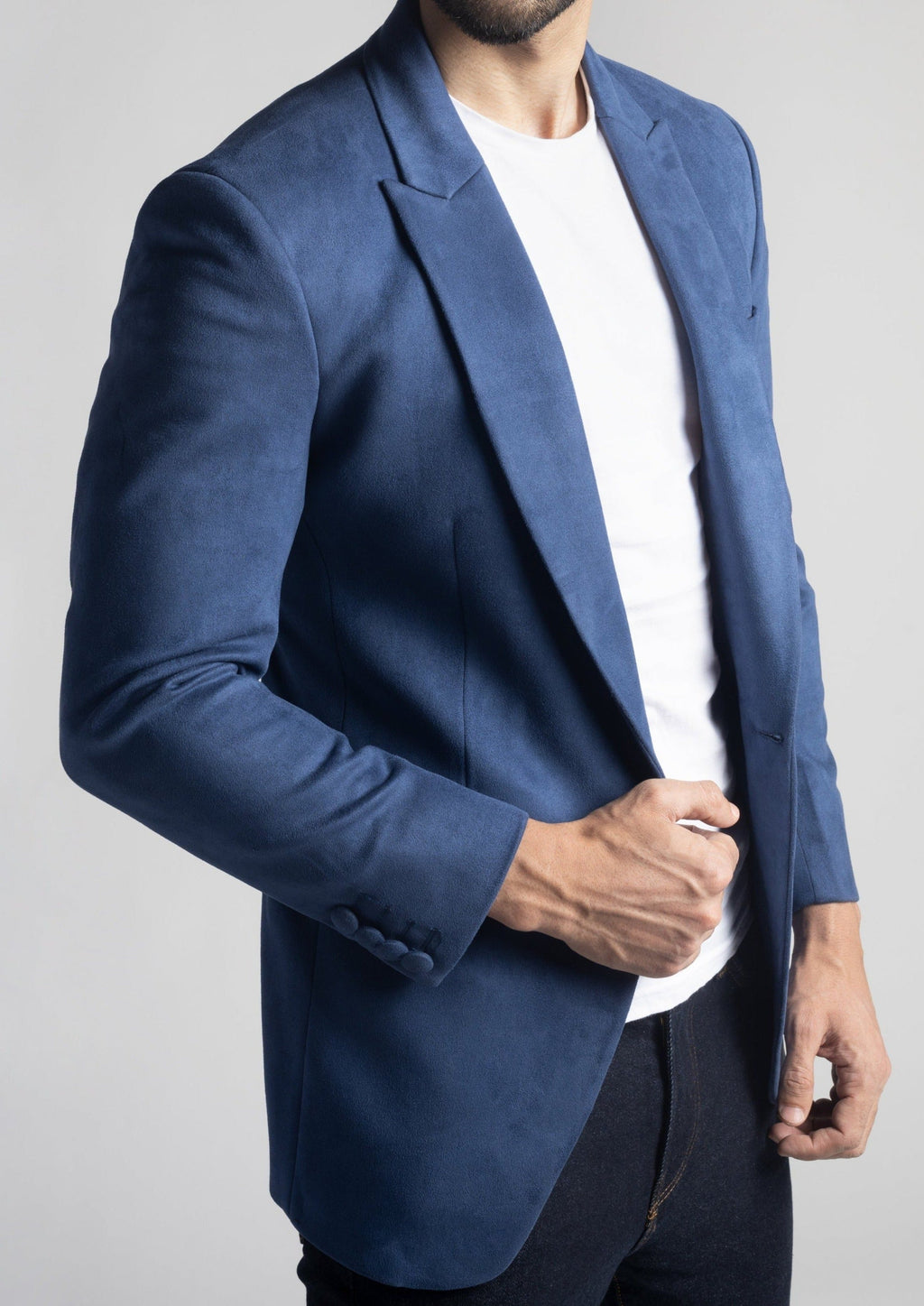Slim Fit Blue Suede Velvet Blazer