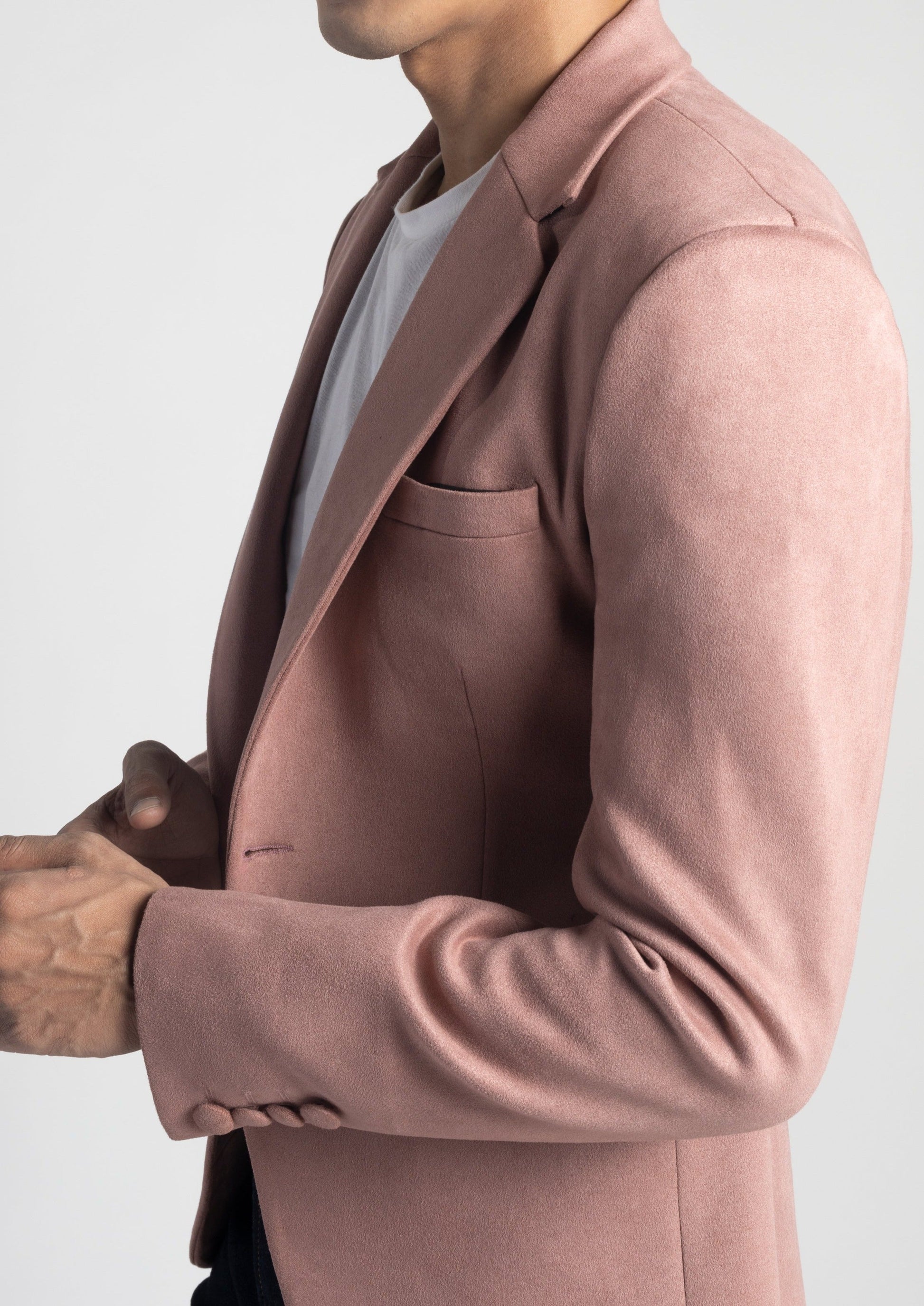 Slim Fit Dusty Pink Suede Velvet Blazer