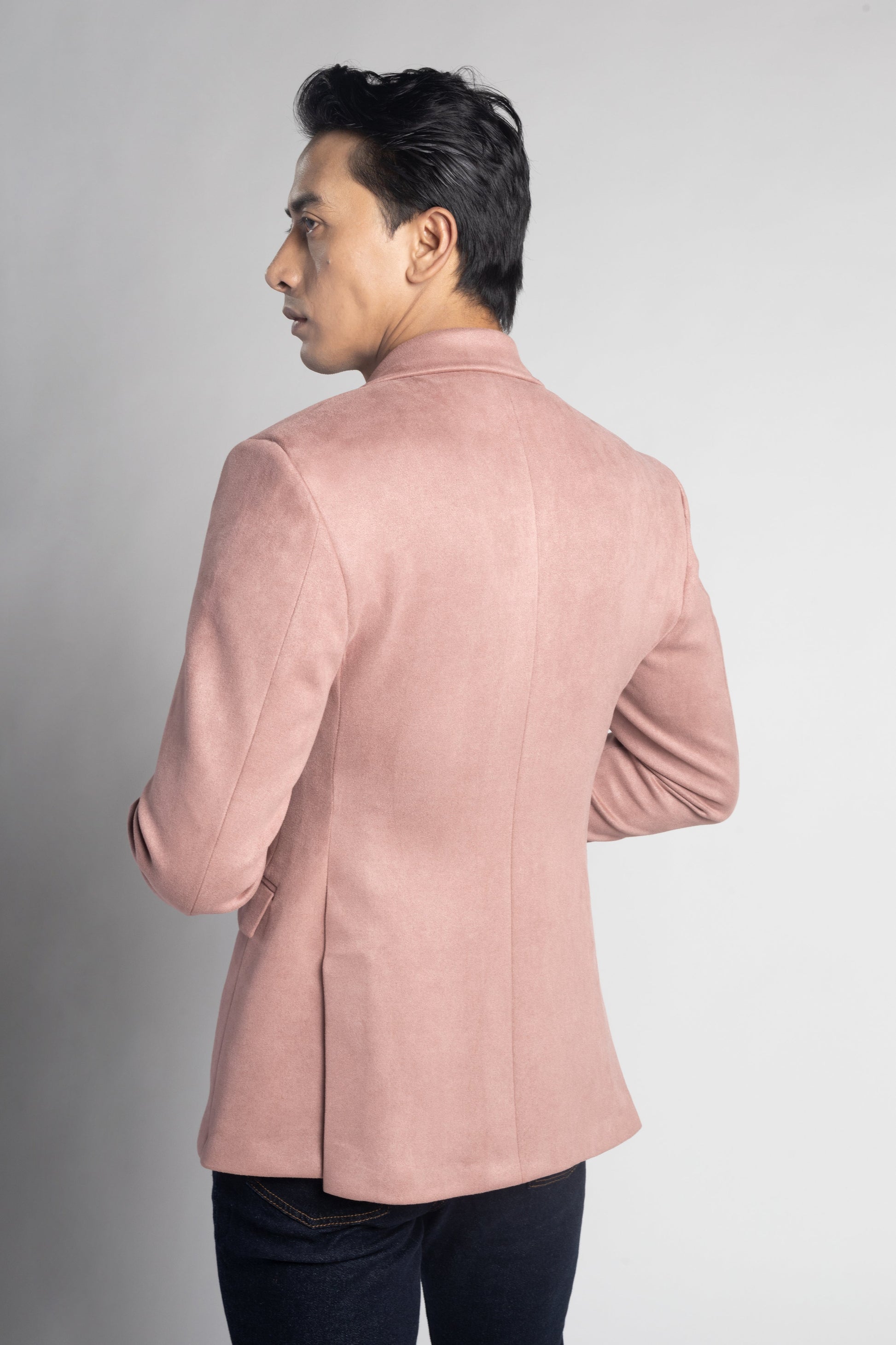 Slim Fit Dusty Pink Suede Velvet Blazer