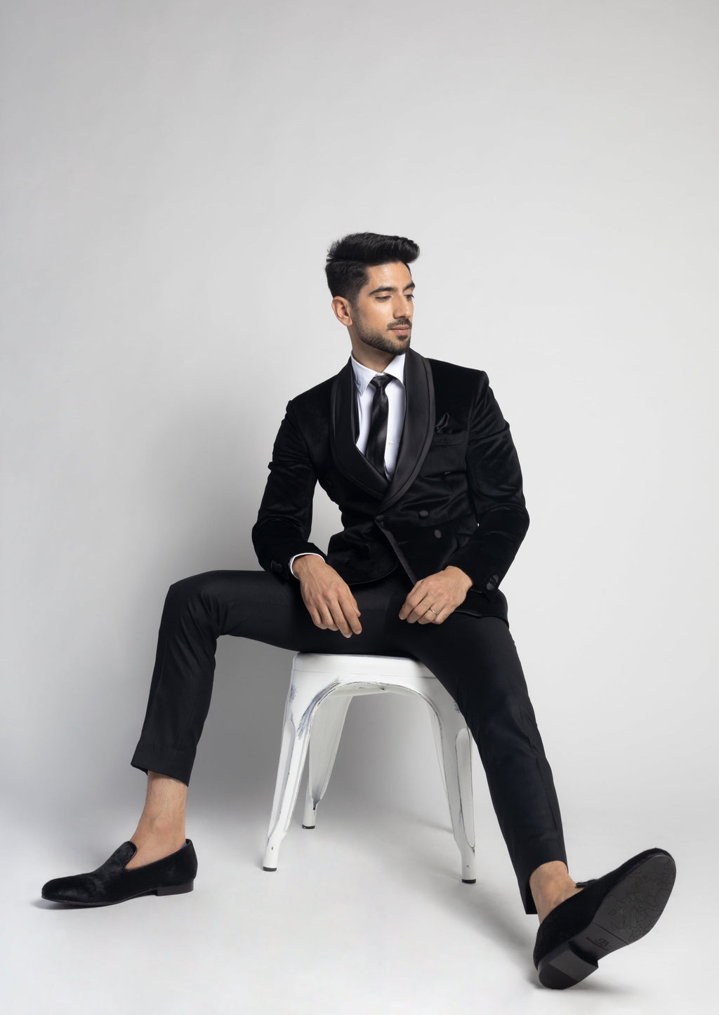 Wedding Black Velvet Shawl Collar Double Breasted Tuxedo Blazer Suit