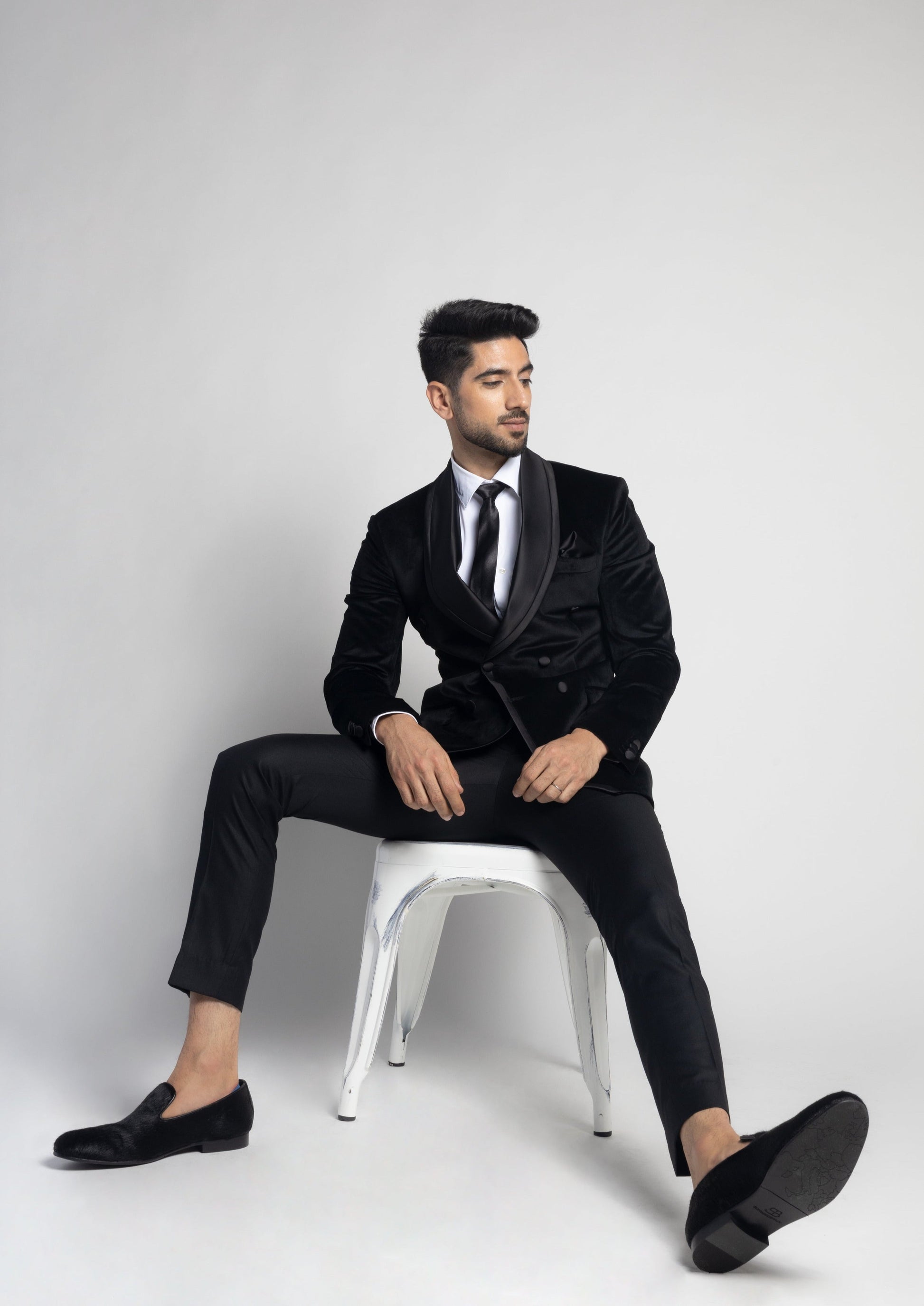 Wedding Black Velvet Shawl Collar Double Breasted Tuxedo Blazer Suit