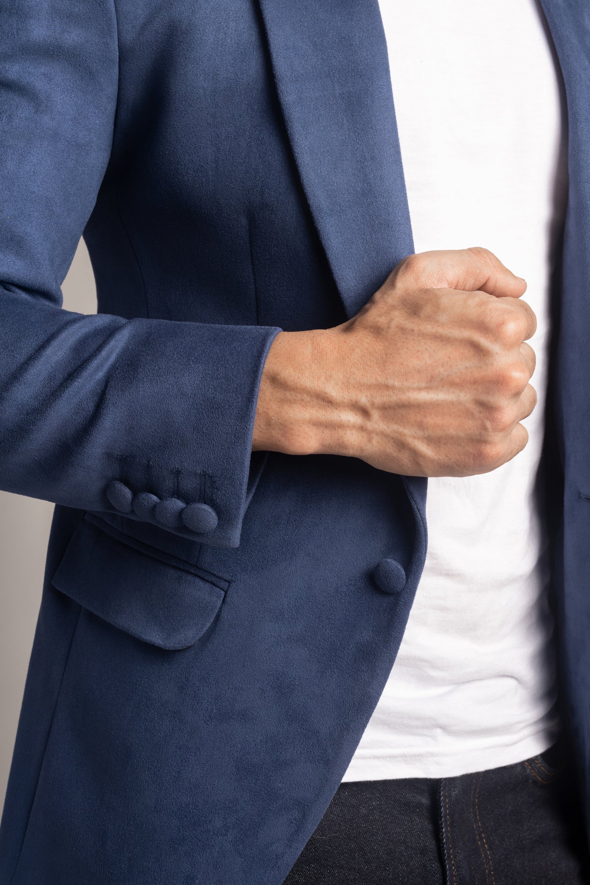 Slim Fit Blue Suede Velvet Blazer