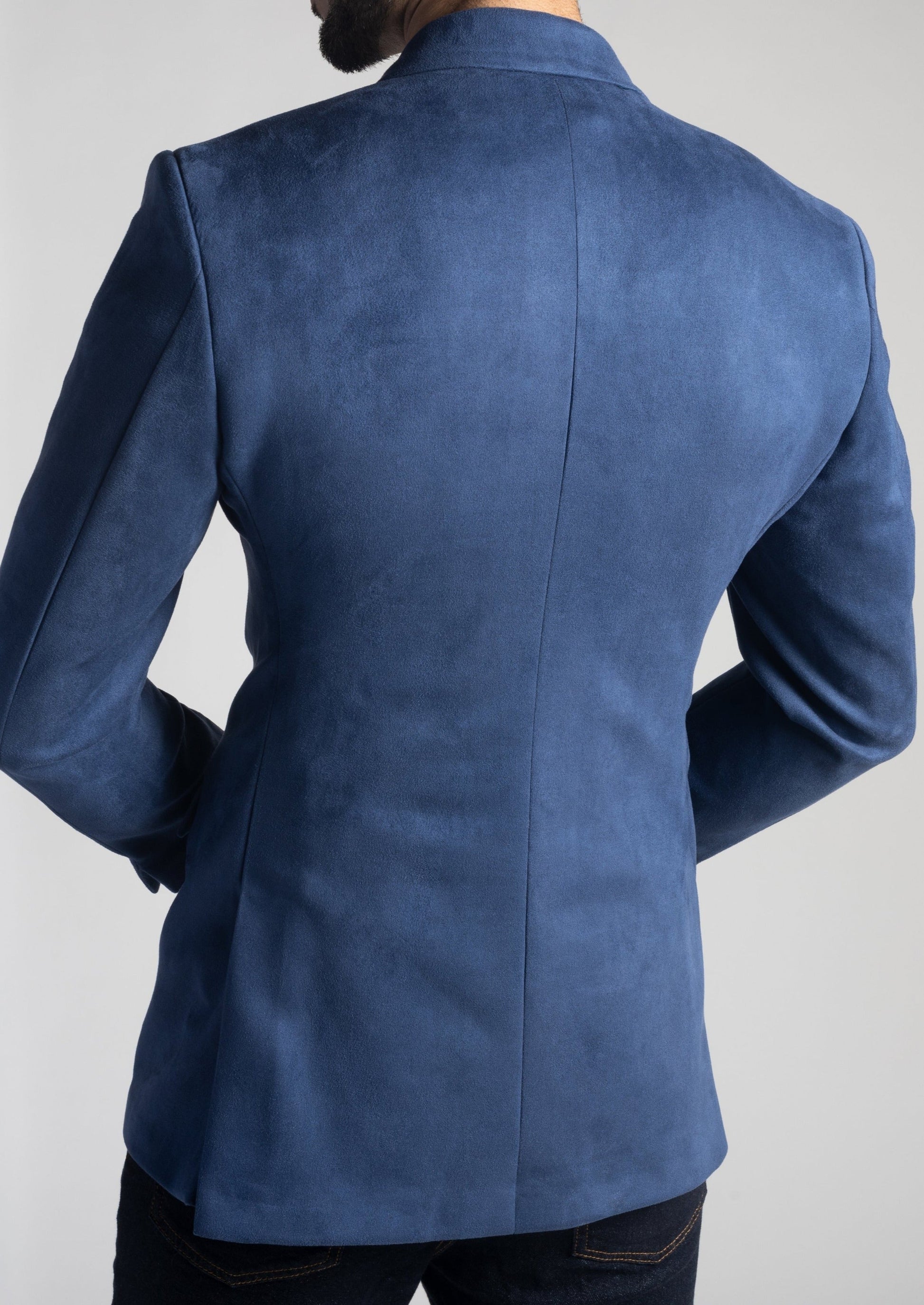 Slim Fit Blue Suede Velvet Blazer