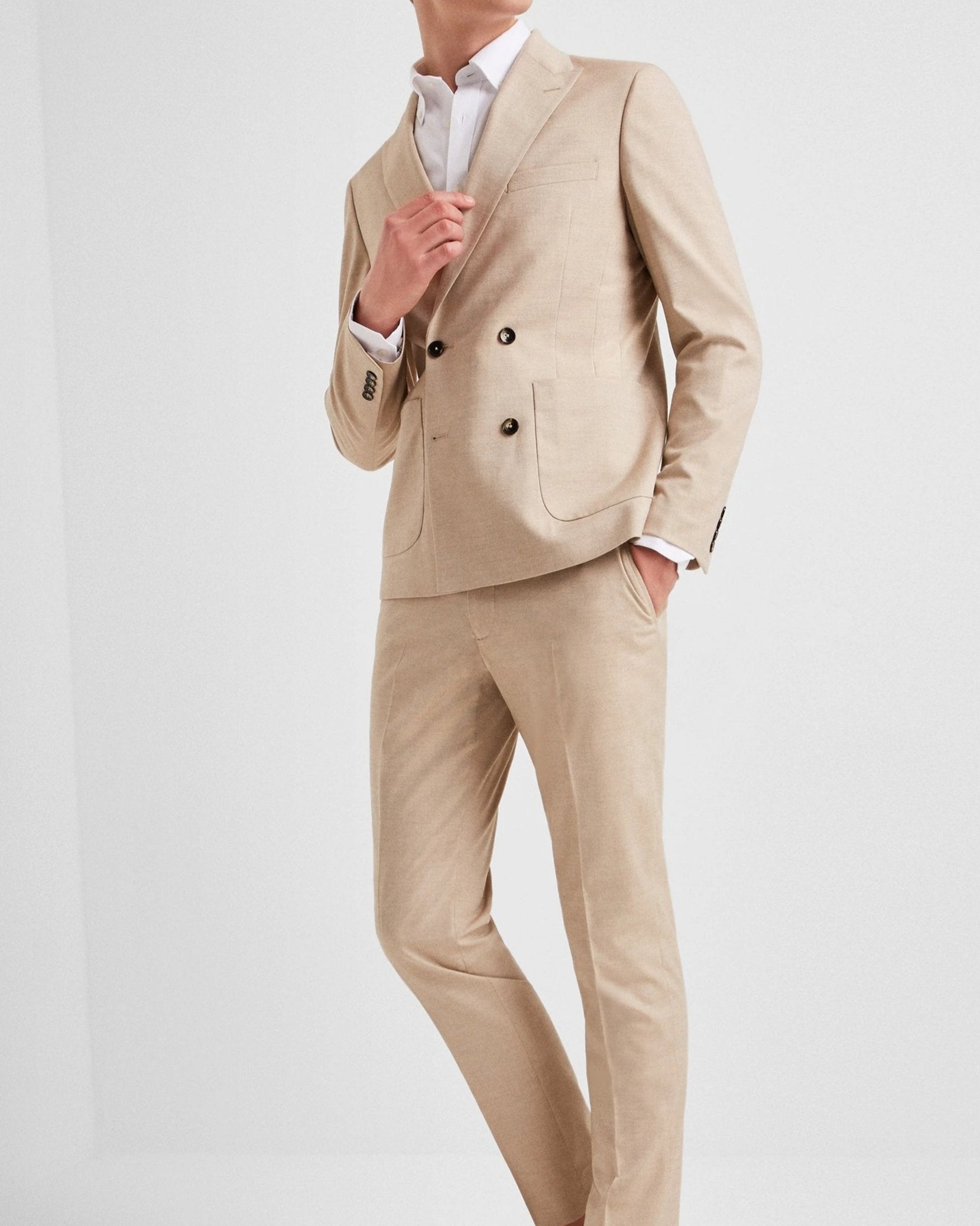 Slim Fit Double Breasted Cream Suit