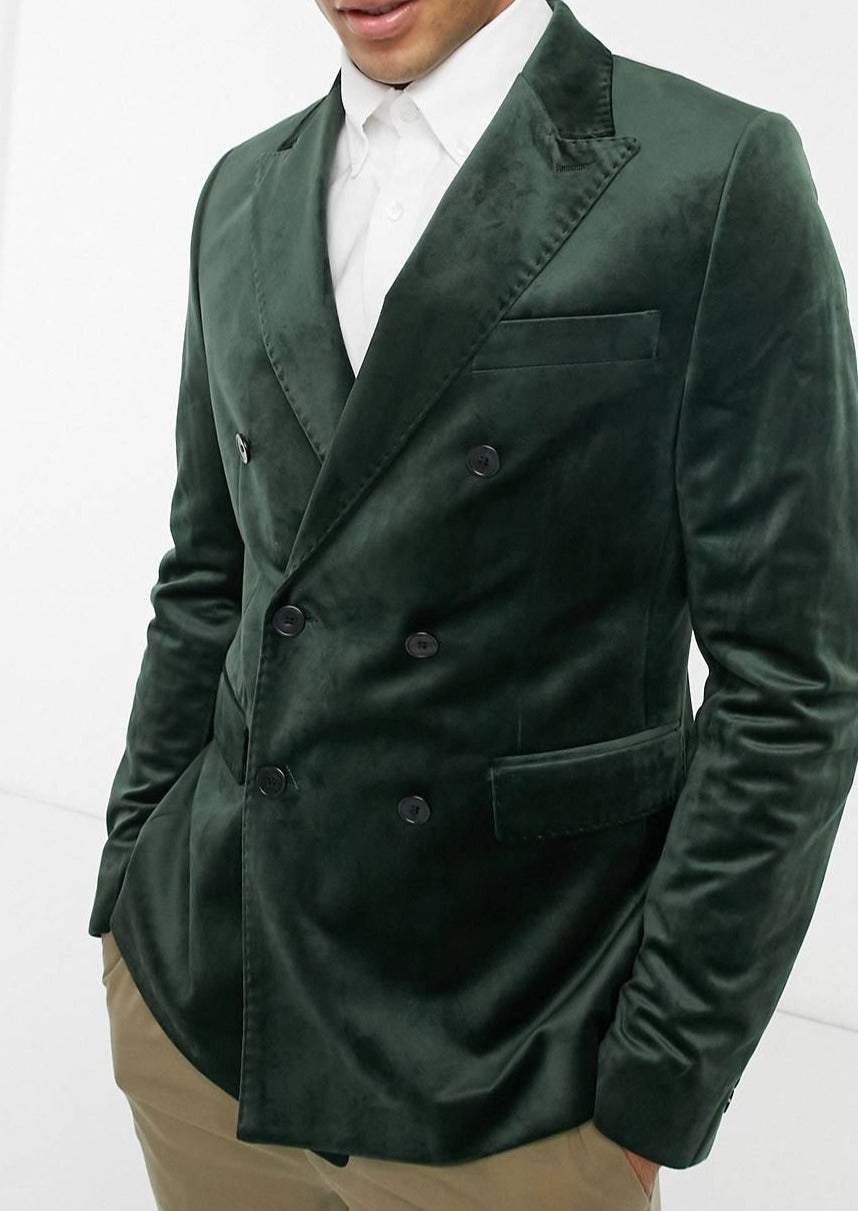 Green Velvet Double Breasted Blazer